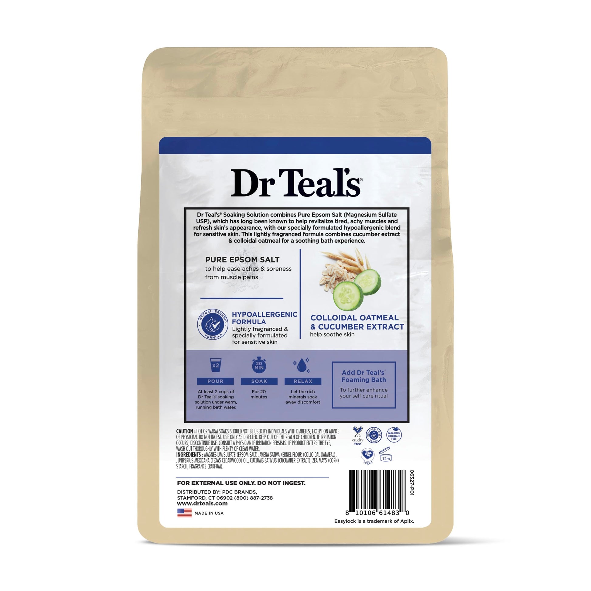 Dr Teal's - sal de Epsom Magnesium Soak, piel sensible con avena coloidal y pepino, 3 libras (paquete de 4)