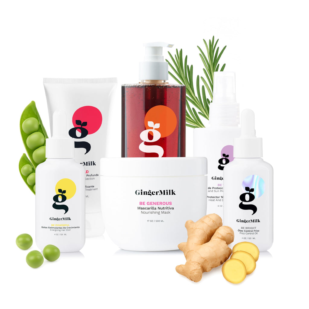 Ginger Milk - Kit de rutina de cuidado del cabello para mujeres | Sistema de reparación y nutrición del cabello a base de jengibre de 6 pasos | Crecimiento, brillo, control del encrespamiento y nutrición profunda |