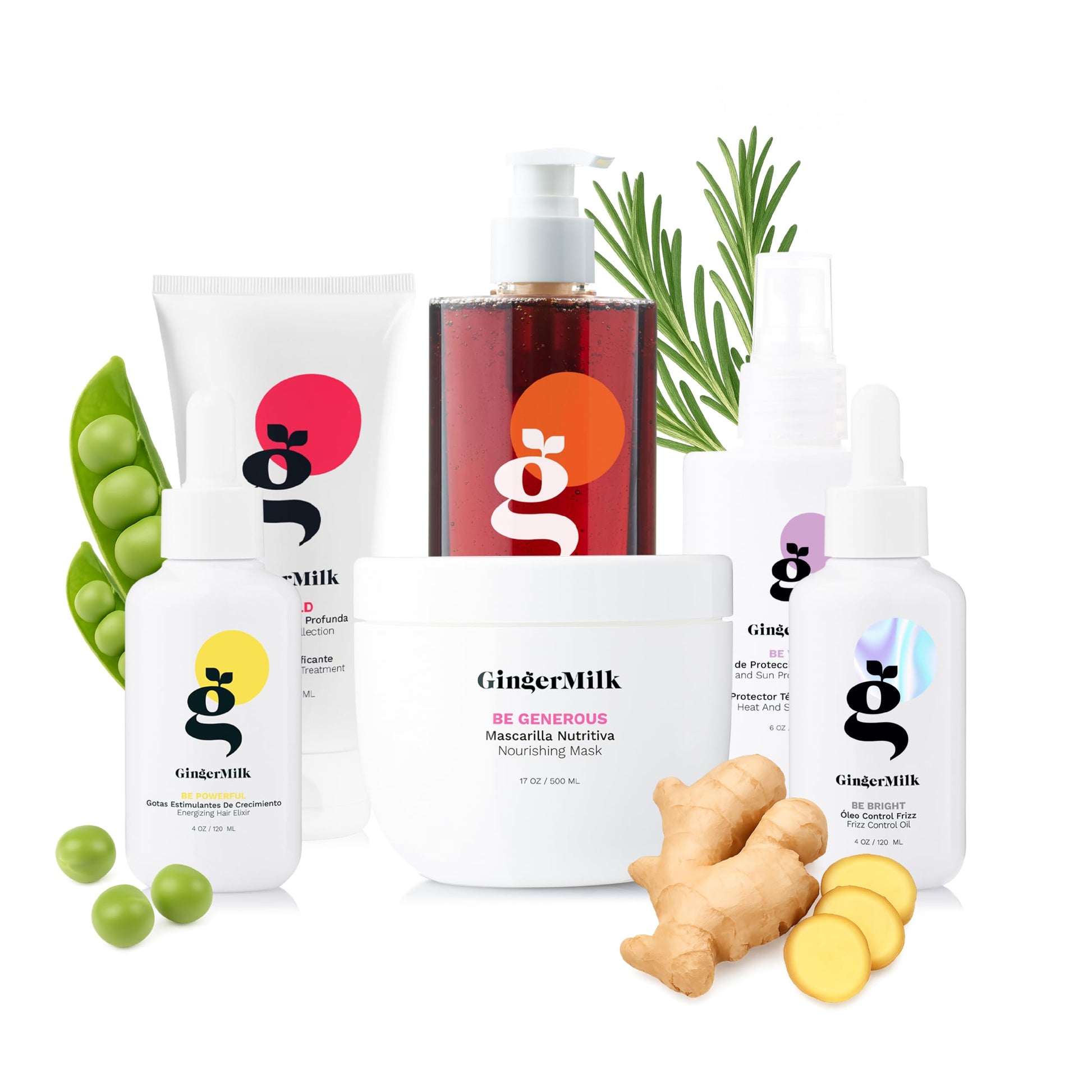Ginger Milk - Kit de rutina de cuidado del cabello para mujeres | Sistema de reparación y nutrición del cabello a base de jengibre de 6 pasos | Crecimiento, brillo, control del encrespamiento y nutrición profunda |