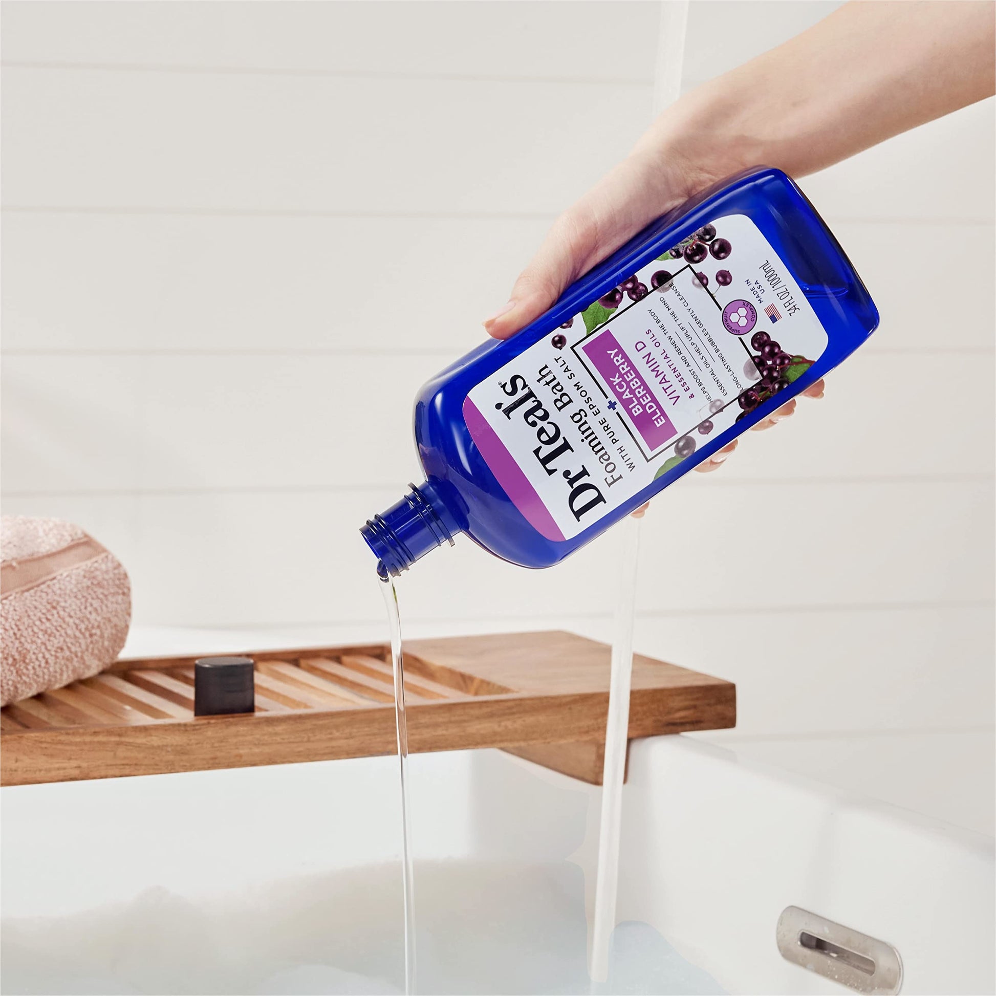 Dr Teal's - Baño espumoso con sal pura de Epsom, saúco negro con vitamina D, 34 onzas líquidas (paquete de 4)