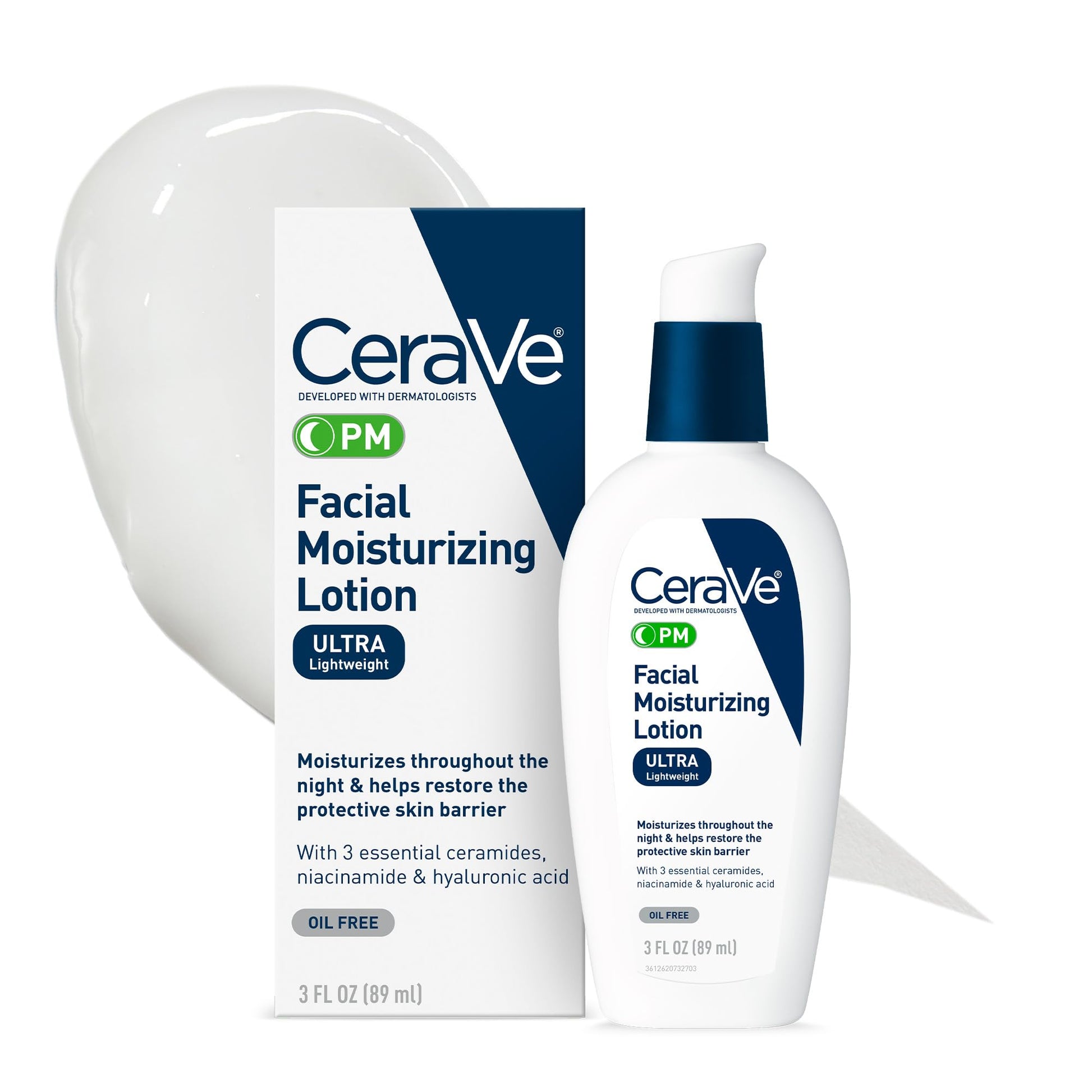 CeraVe - Loción hidratante facial PM Ultra ligero, PM