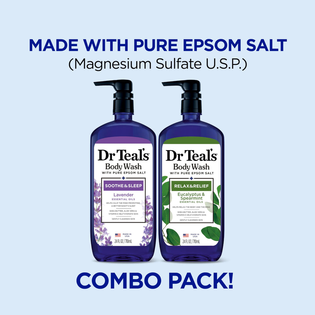 Dr Teal's - Gel de baño con sal pura de Epsom, lavanda y eucalipto, 24 onzas líquidas (paquete de 2)