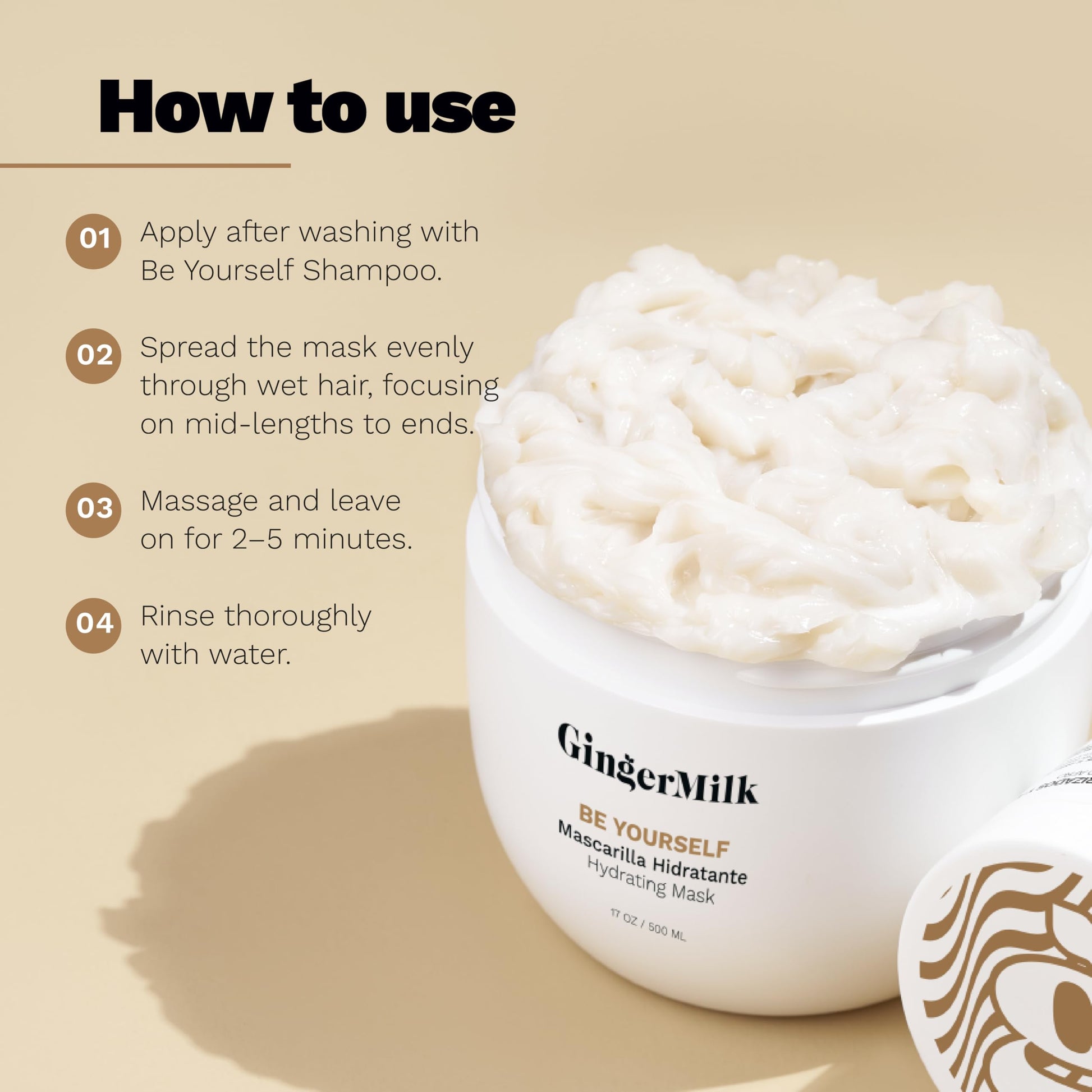 Ginger Milk - Mascarilla hidratante de jengibre para cabello rizado, ondulado y enroscado, fórmula nutritiva para rizos definidos, control del encrespamiento y brillo, sin sulfato, Be Yourself 17 onzas