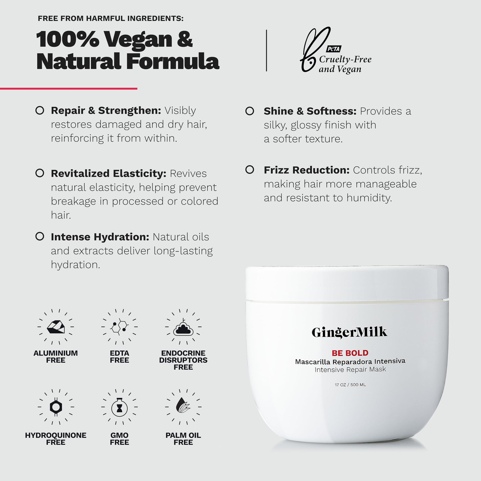 Ginger Milk - Kit de reparación del cabello - Shampoo y Mascarilla para el cabello revitalizante y mascarilla reparadora intensiva para cabello dañado - Restaura, fortalece y nutre tus pelos para un brillo