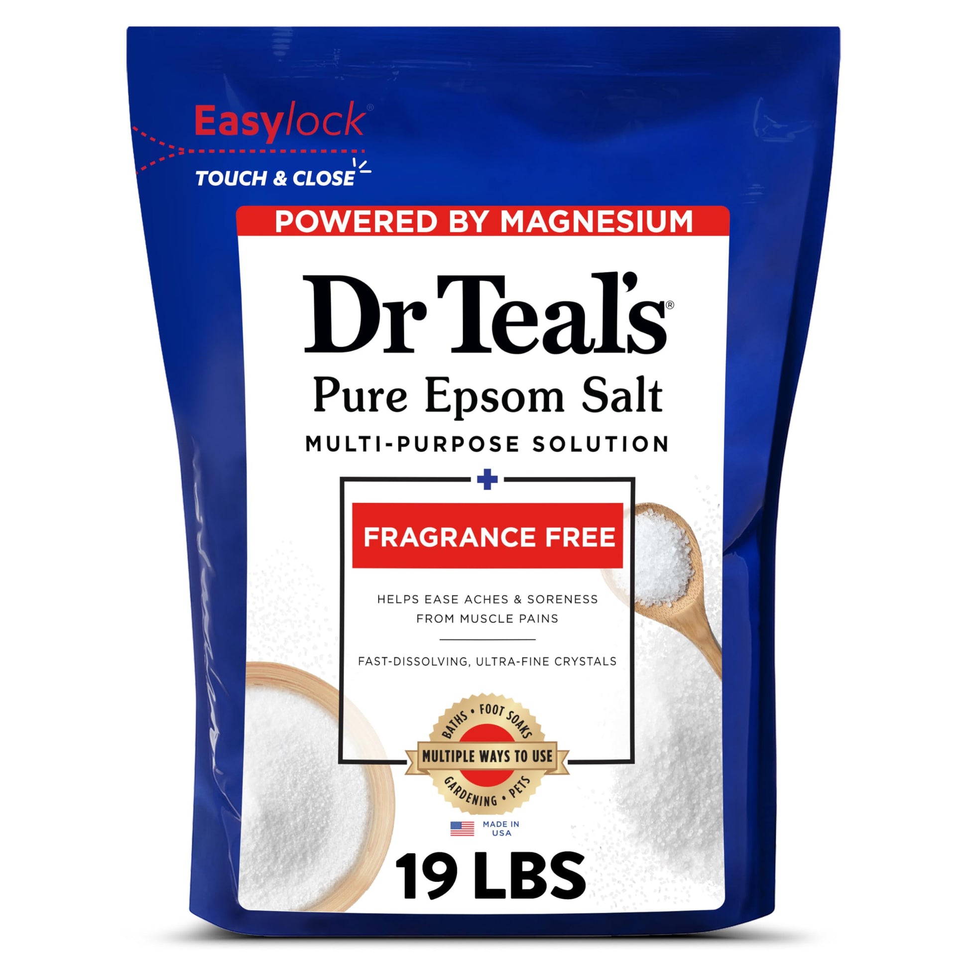 Dr Teal's - Sal pura de Epsom Sulfato de magnesio a granel USP, sin fragancia, 19 libras