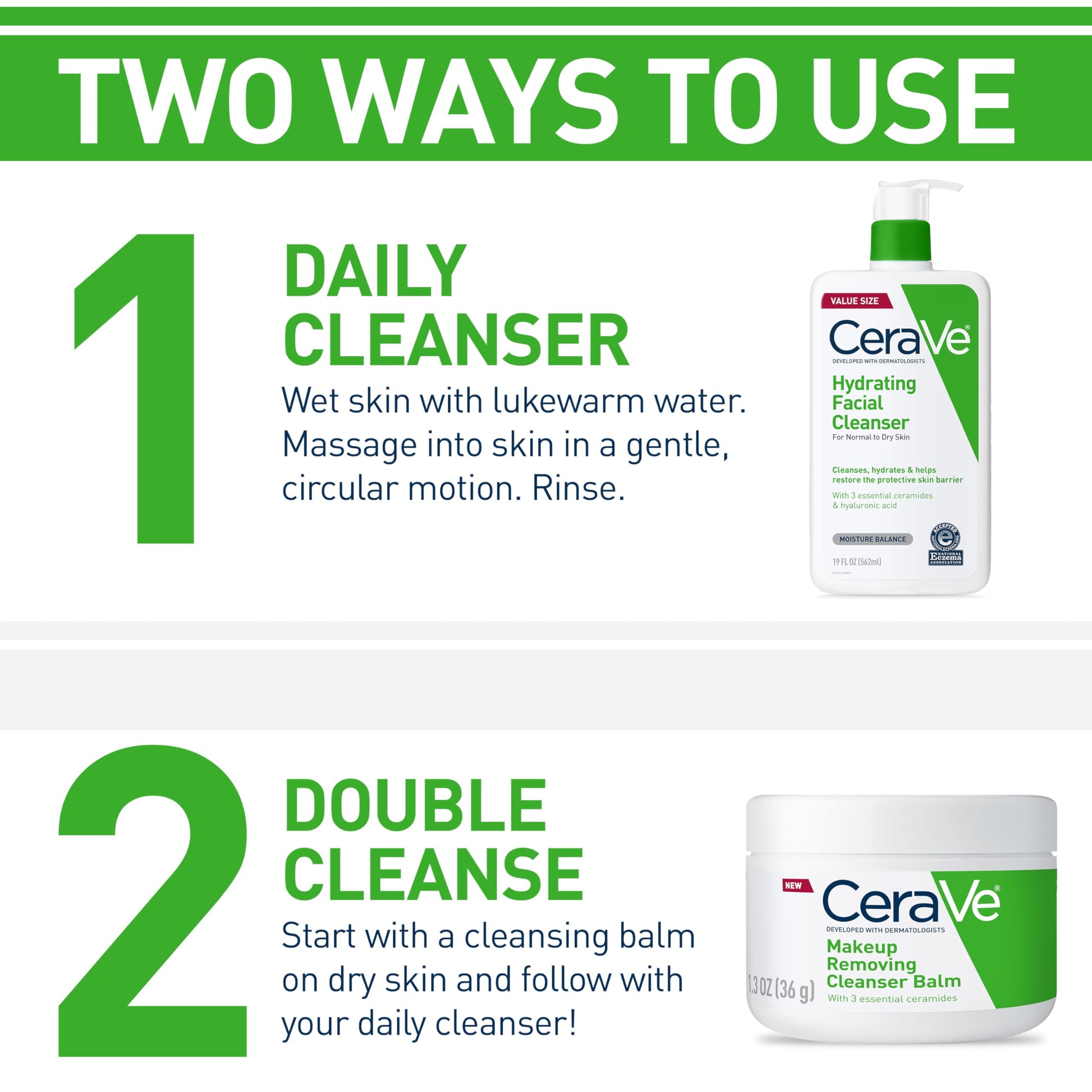CeraVe - Limpiador facial hidratante para piel normal a seca, con ácido hialurónico + ceramidas + glicerina, certificado por la Asociación Nacional de Eczema