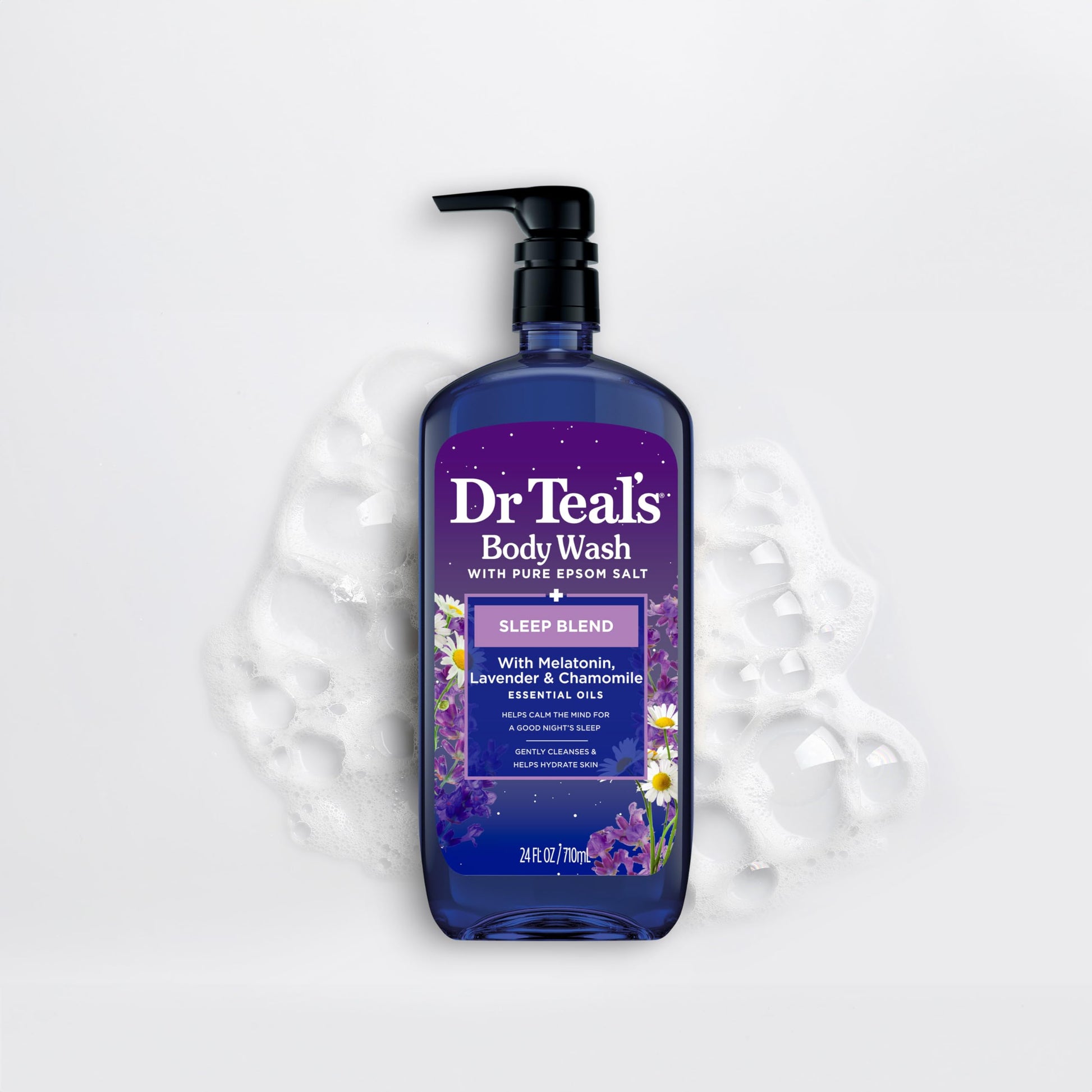 Dr. Teal's - Gel de baño con sal pura de Epsom Sleep Blend, melatonina y mezcla de aceites esenciales, 24 onzas líquidas (paquete de 2)