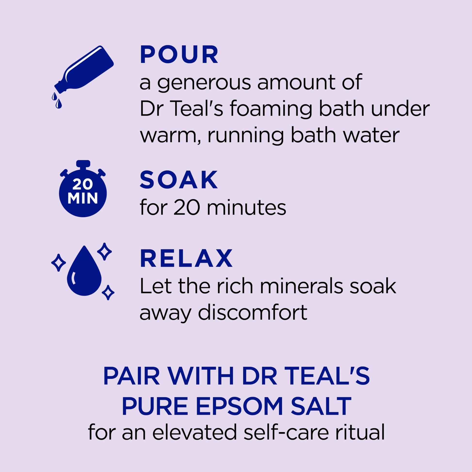 Dr Teal's - Baño espumoso con sal pura de Epsom, calma y duerme con lavanda, 34 onzas líquidas (paquete de 4)