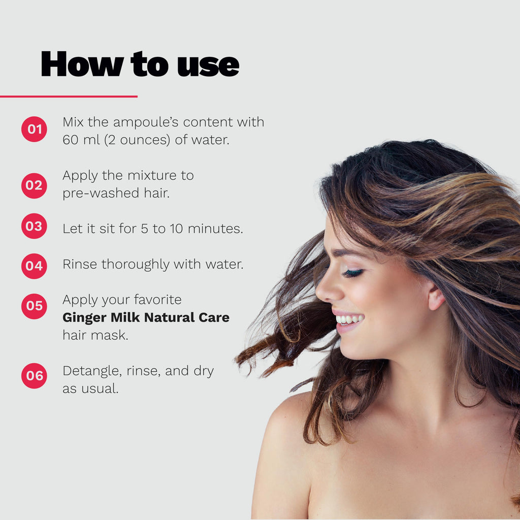 Ginger Milk - Ampolla de reparación del cabello con leche de jengibre con ácido hialurónico para tratamiento capilar dañado (paquete de 6 x 0.5 fl oz)
