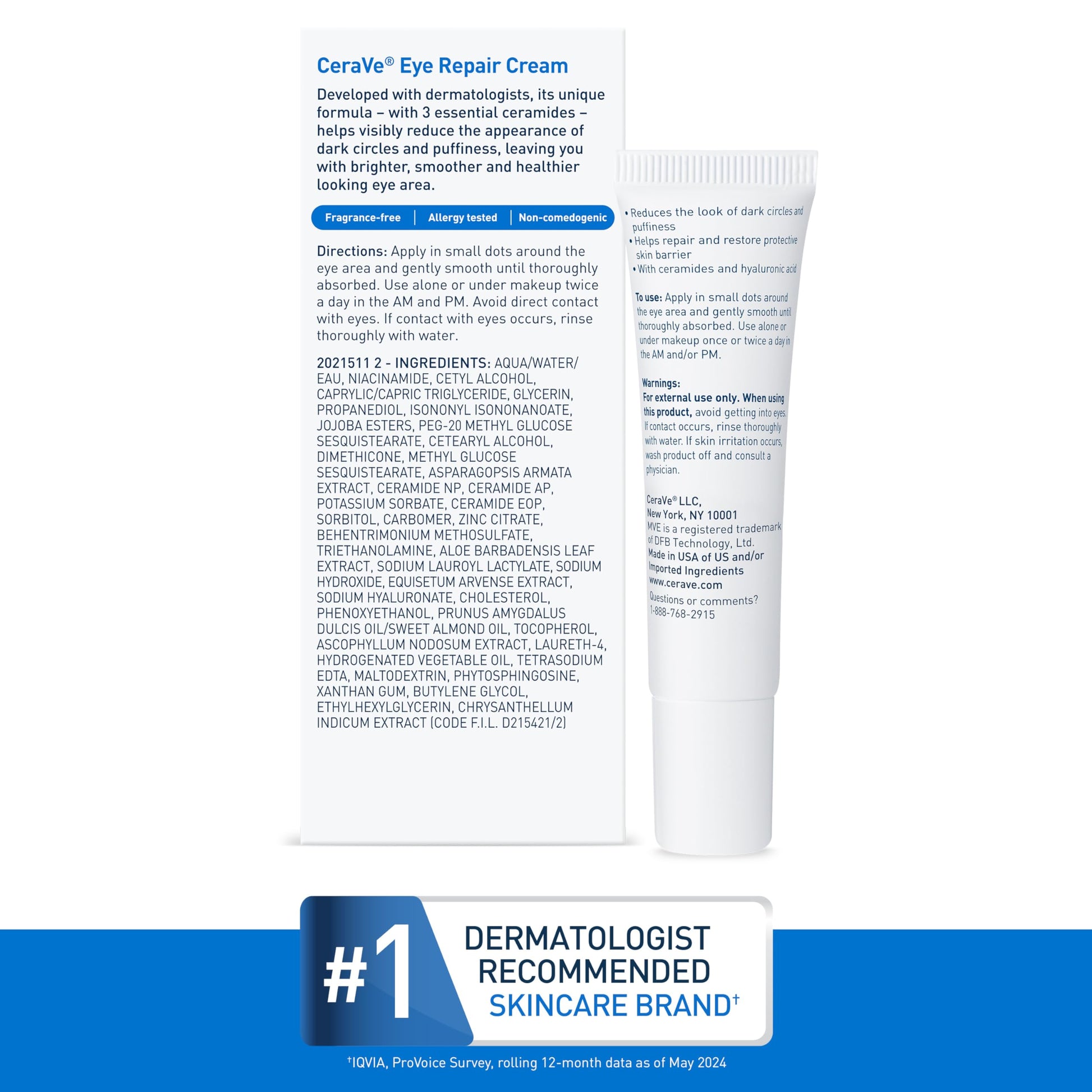 CeraVe - Crema reparadora para ojos, crema para bolsas y ojeras, con ácido hialurónico + niacinamida + complejo botánico marino, sin aceite y probada por oftalmólogos.