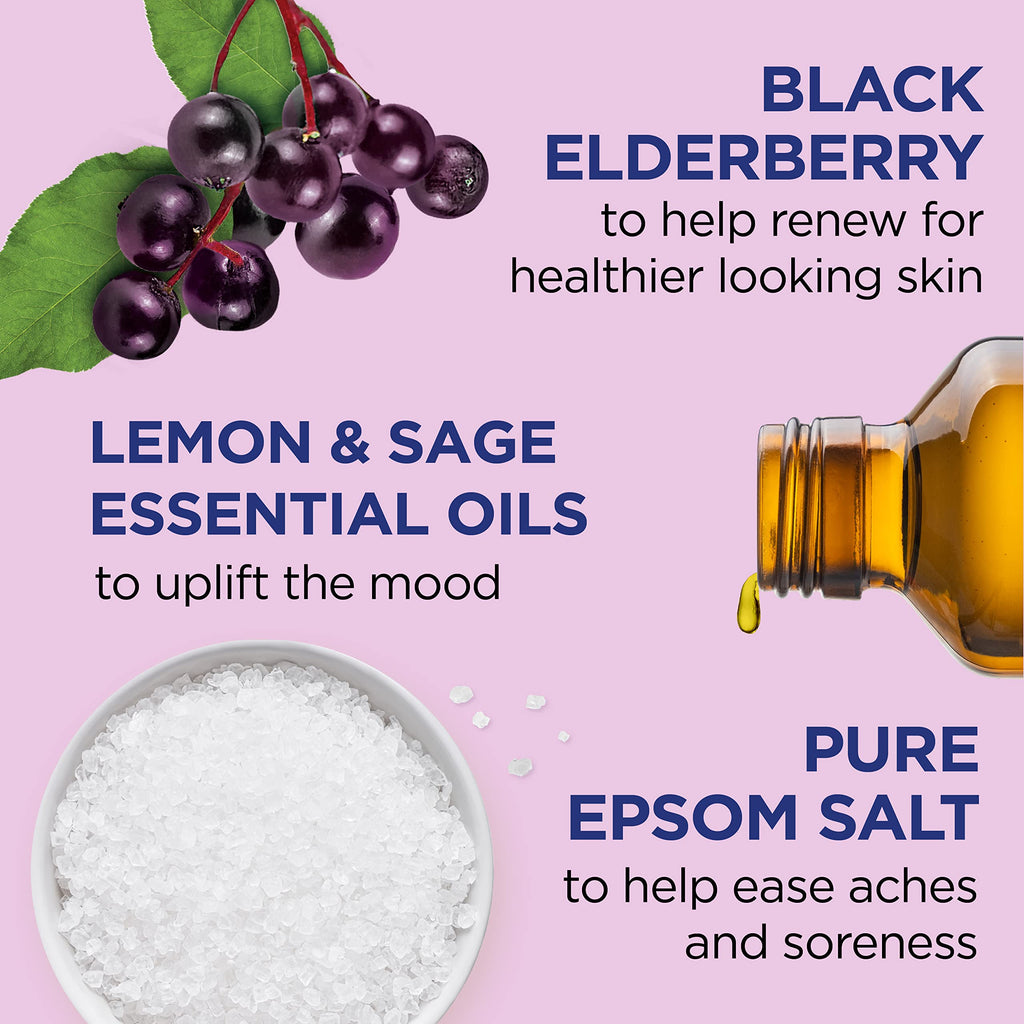 Dr Teal's - Sal pura de Epsom Magnesium Soak, saúco negro con vitamina D, 3 libras (paquete de 4)