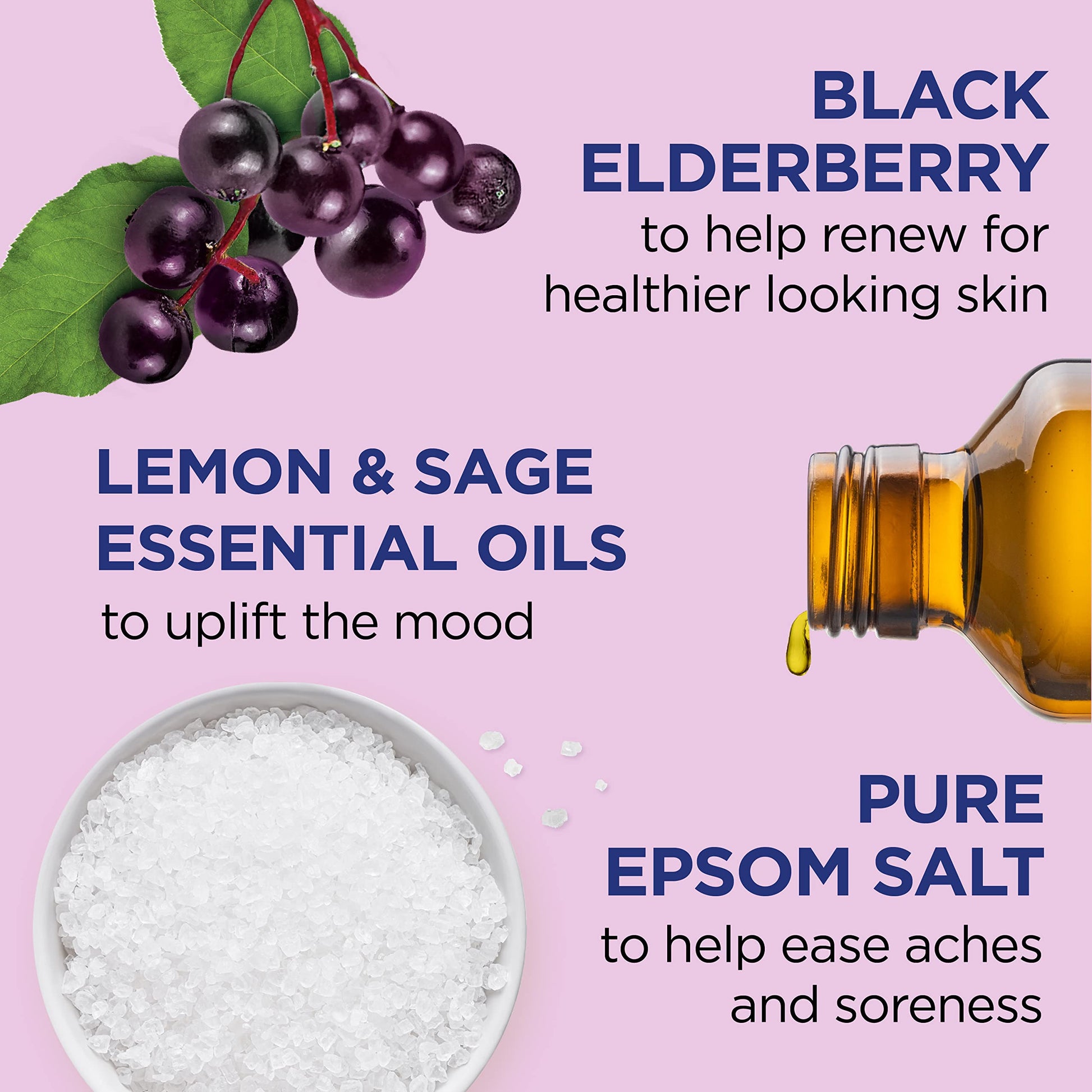 Dr Teal's - Sal pura de Epsom Magnesium Soak, saúco negro con vitamina D, 3 libras (paquete de 4)