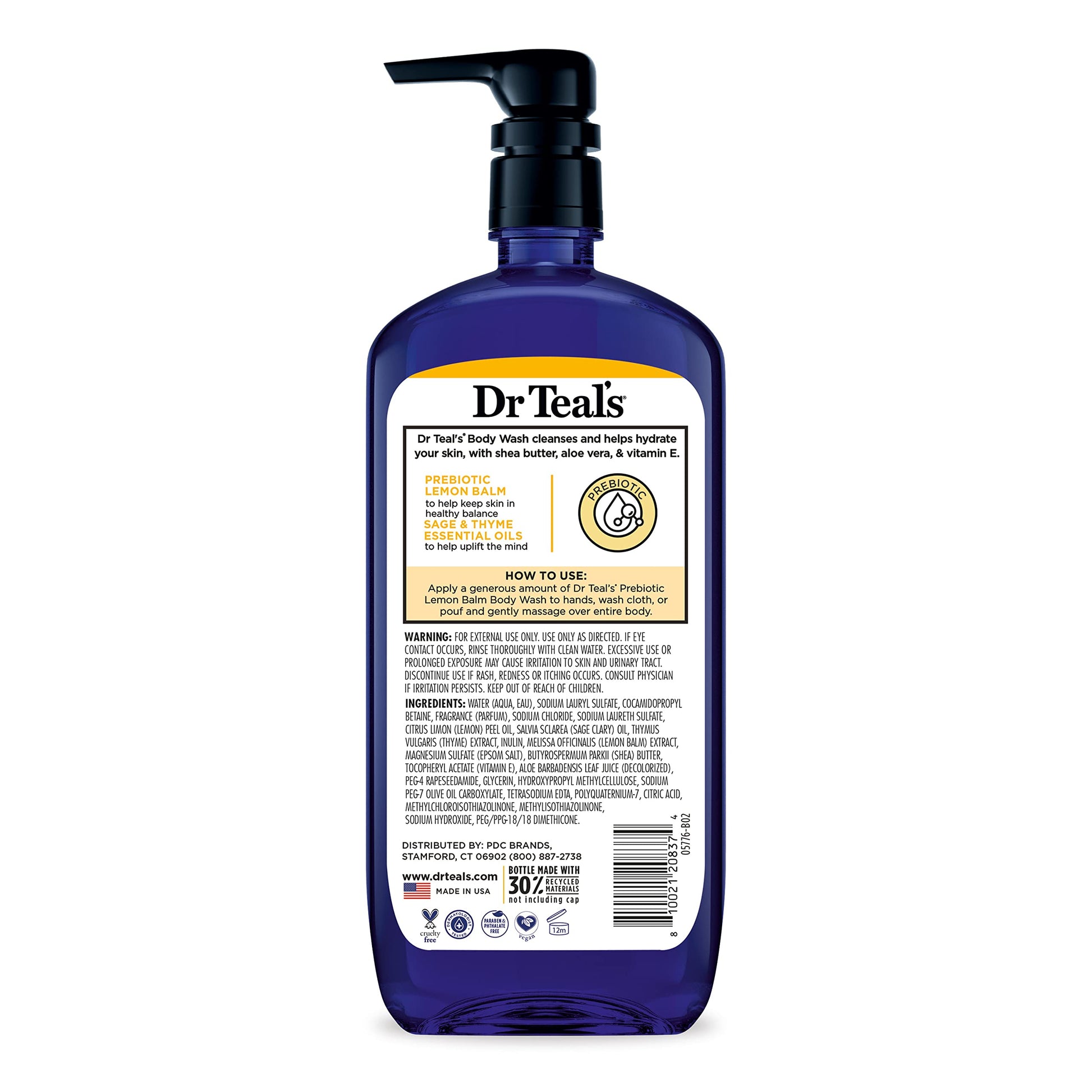Dr Teal's - Gel de baño con sal pura de Epsom, con bálsamo de limón prebiótico y salvia, 24 onzas líquidas (paquete de 4)