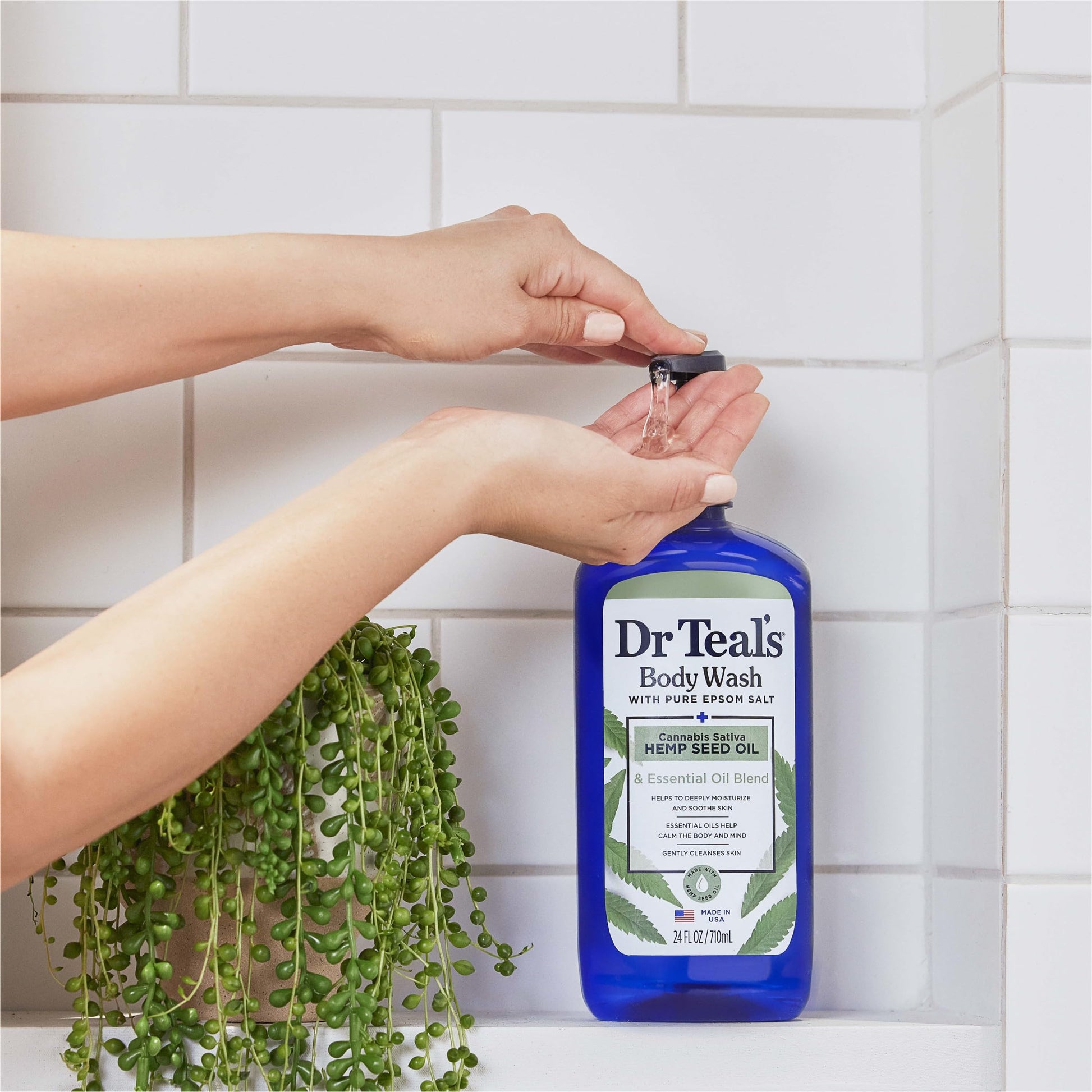 Dr Teal's - Gel de baño con sal pura de Epsom, aceite de semilla de cáñamo de cannabis sativa, 24 onzas líquidas (paquete de 2)