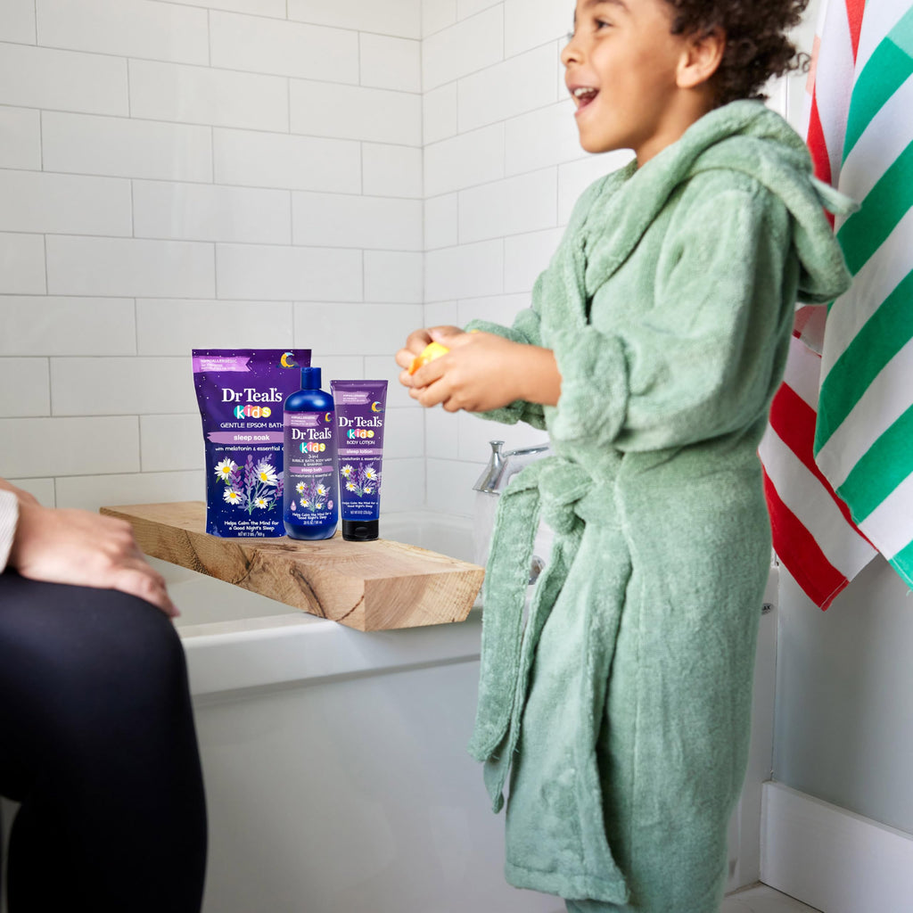 Dr Teal's - Baño de sueño 3 en 1 para niños: baño de burbujas, gel de baño corporal y champú con melatonina y aceite esencial, 20 onzas líquidas (paquete de 3)