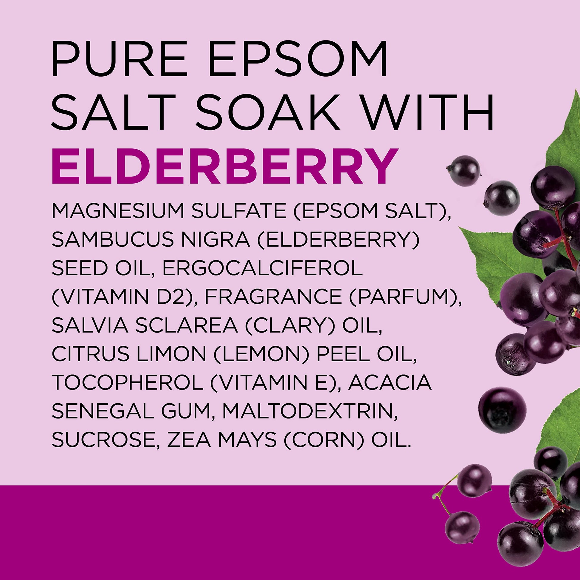 Dr Teal's - Sal pura de Epsom Magnesium Soak, saúco negro con vitamina D, 3 libras (paquete de 4)