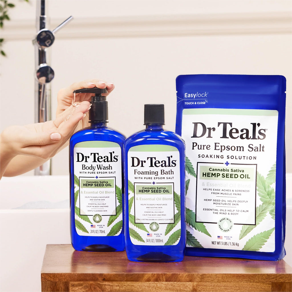 Dr Teal's - Gel de baño con sal pura de Epsom, aceite de semilla de cáñamo de cannabis sativa, 24 onzas líquidas (paquete de 2)
