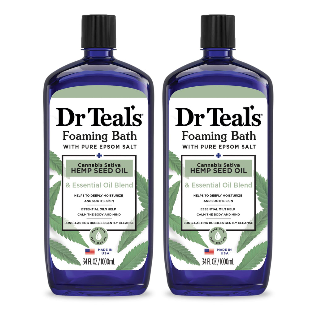 Dr Teal's - Baño espumoso con sal pura de Epsom, aceite de semilla de cáñamo de cannabis sativa, 34 onzas líquidas (paquete de 2)