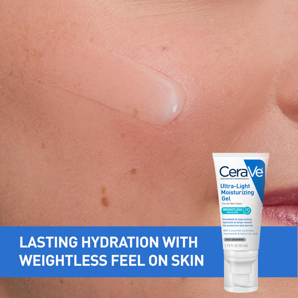 CeraVe - Gel hidratante ultraligero, gel hidratante facial para hombres y mujeres con ceramidas, niacinamida, ácido hialurónico, sin fragancia, sin aceite, hidratante matificante, 1.75 onzas líquidas