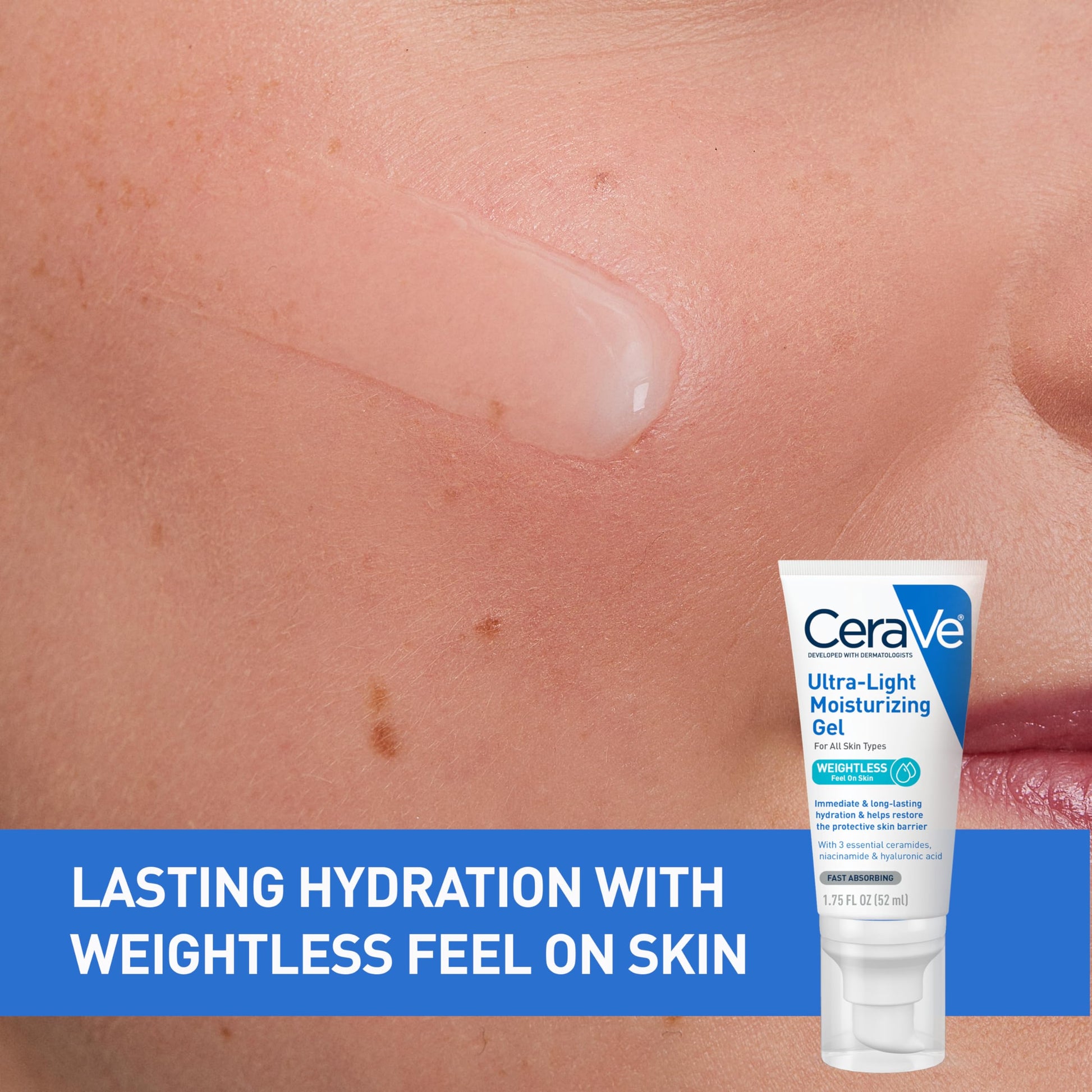 CeraVe - Gel hidratante ultraligero, gel hidratante facial para hombres y mujeres con ceramidas, niacinamida, ácido hialurónico, sin fragancia, sin aceite, hidratante matificante, 1.75 onzas líquidas