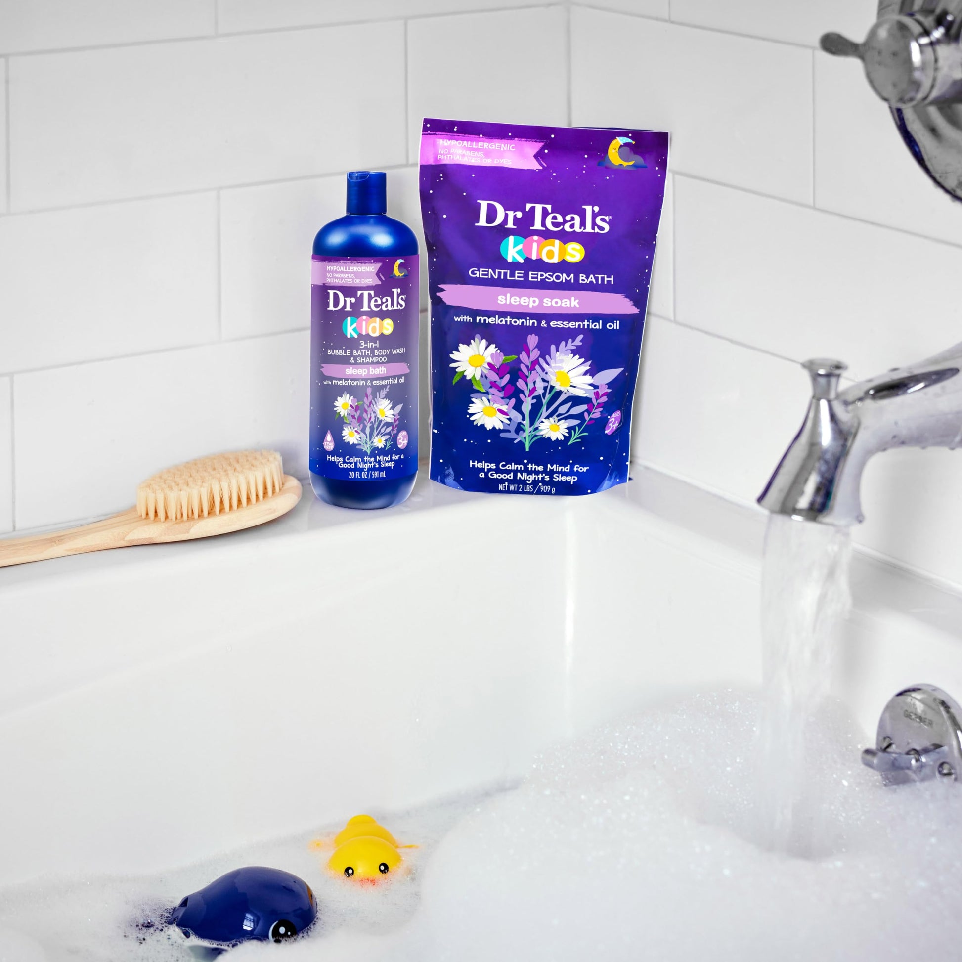 Dr Teal's - Baño de sueño 3 en 1 para niños: baño de burbujas, gel de baño corporal y champú con melatonina y aceite esencial, 20 onzas líquidas (paquete de 3)