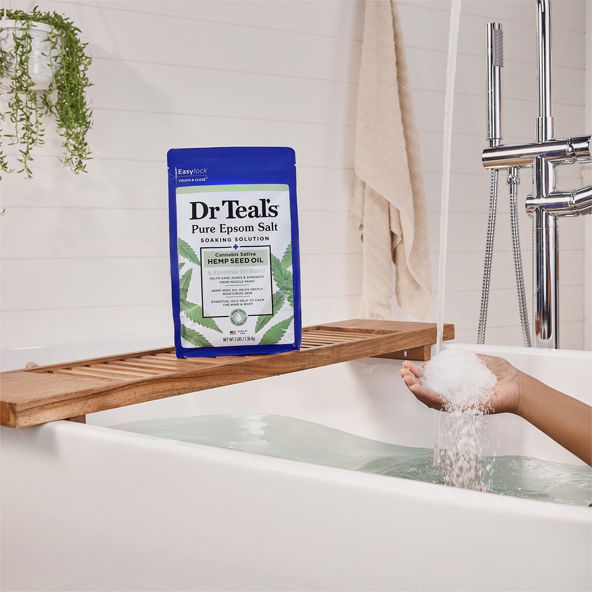 Dr Teal's - sales de Epsom Magnesium Soak, aceite de semilla de cáñamo de cannabis sativa, 3 libras (paquete de 4)
