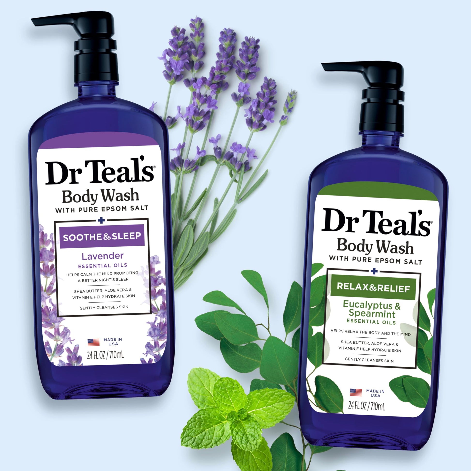 Dr Teal's - Gel de baño con sal pura de Epsom, lavanda y eucalipto, 24 onzas líquidas (paquete de 2)