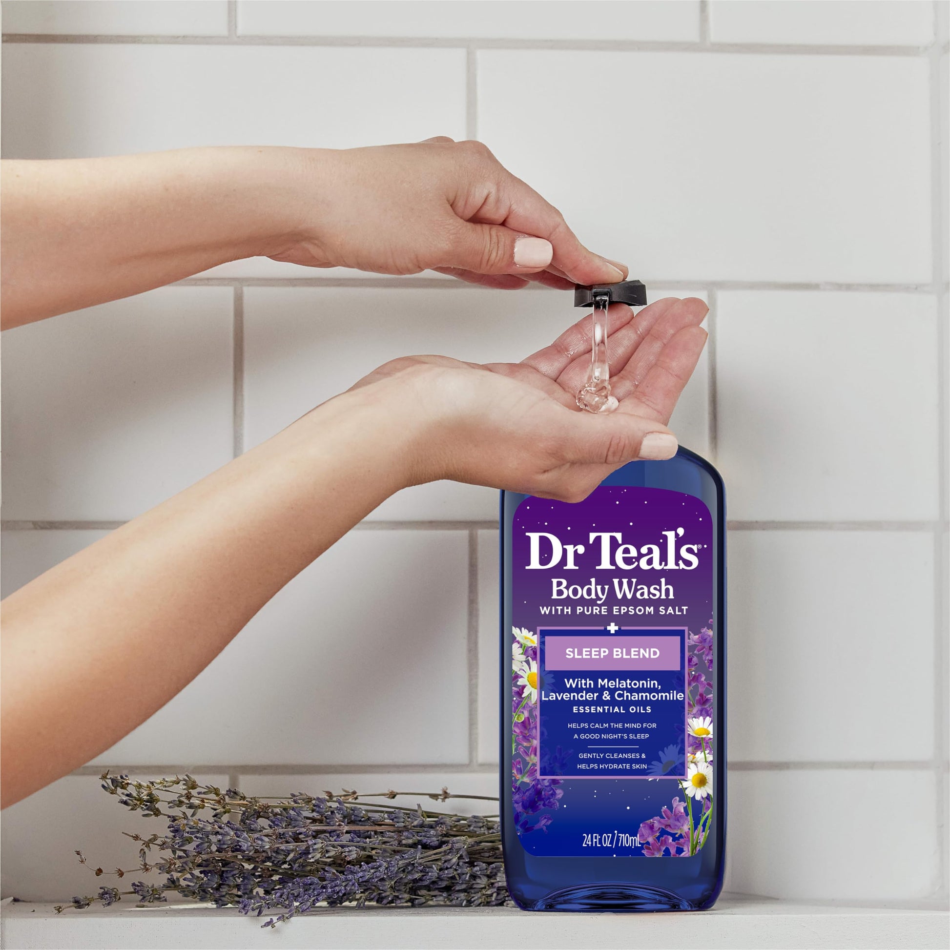 Dr. Teal's - Gel de baño con sal pura de Epsom Sleep Blend, melatonina y mezcla de aceites esenciales, 24 onzas líquidas (paquete de 2)