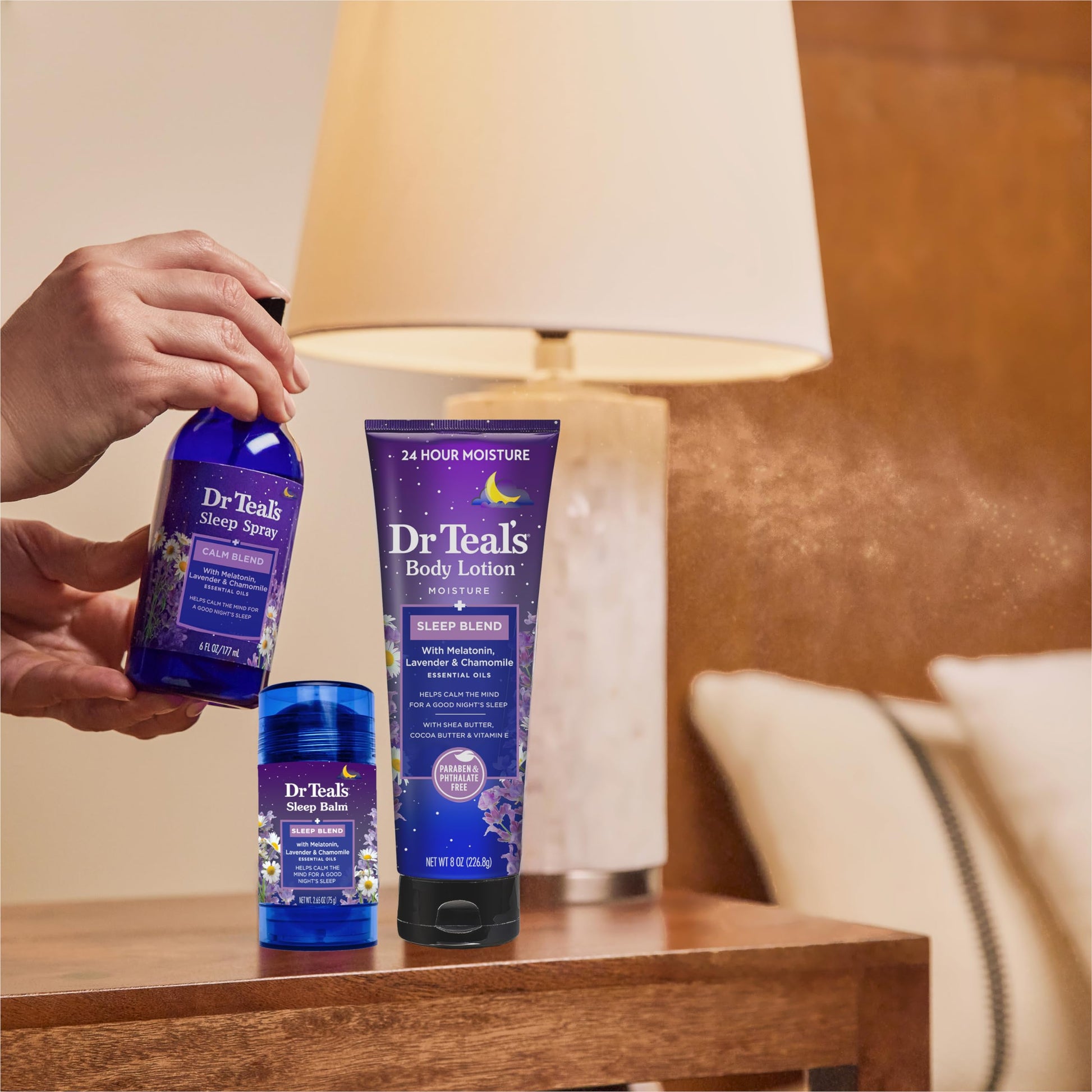 Dr Teal's - Loción corporal para dormir, 24 horas de hidratacion, con aceites esenciales de melatonina, lavanda y manzanilla, 8 onzas líquidas (paquete de 3)