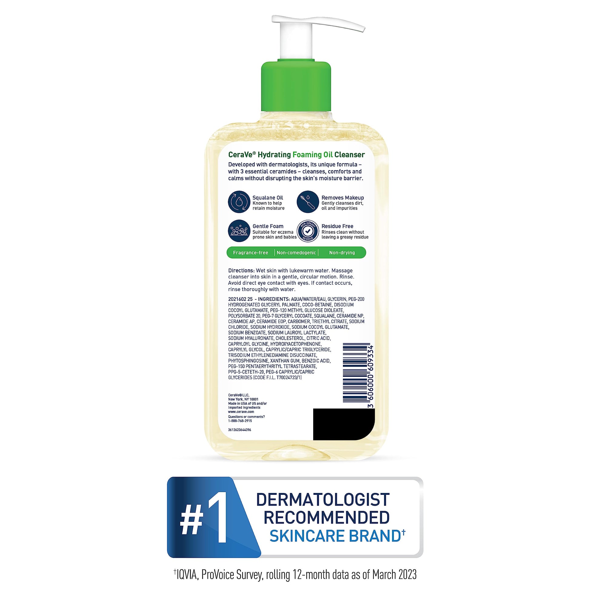 CeraVe - Limpiador hidratante de aceite espumoso, limpiador hidratante para cara y cuerpo, aceite de escualano + ácido hialurónico + ceramidas, para piel seca a muy seca, sin fragancia y sin residuos, 8