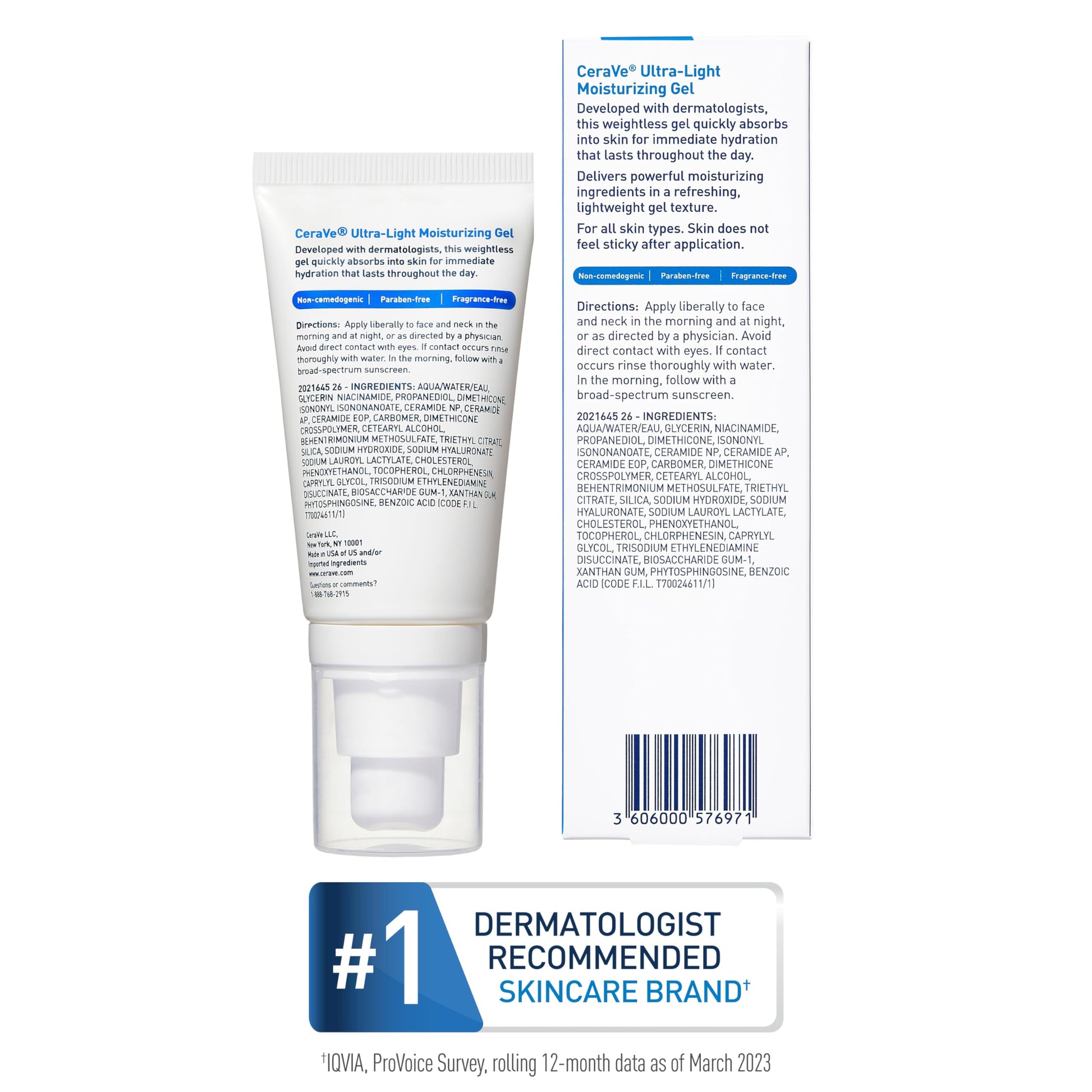 CeraVe - Gel hidratante ultraligero, gel hidratante facial para hombres y mujeres con ceramidas, niacinamida, ácido hialurónico, sin fragancia, sin aceite, hidratante matificante, 1.75 onzas líquidas