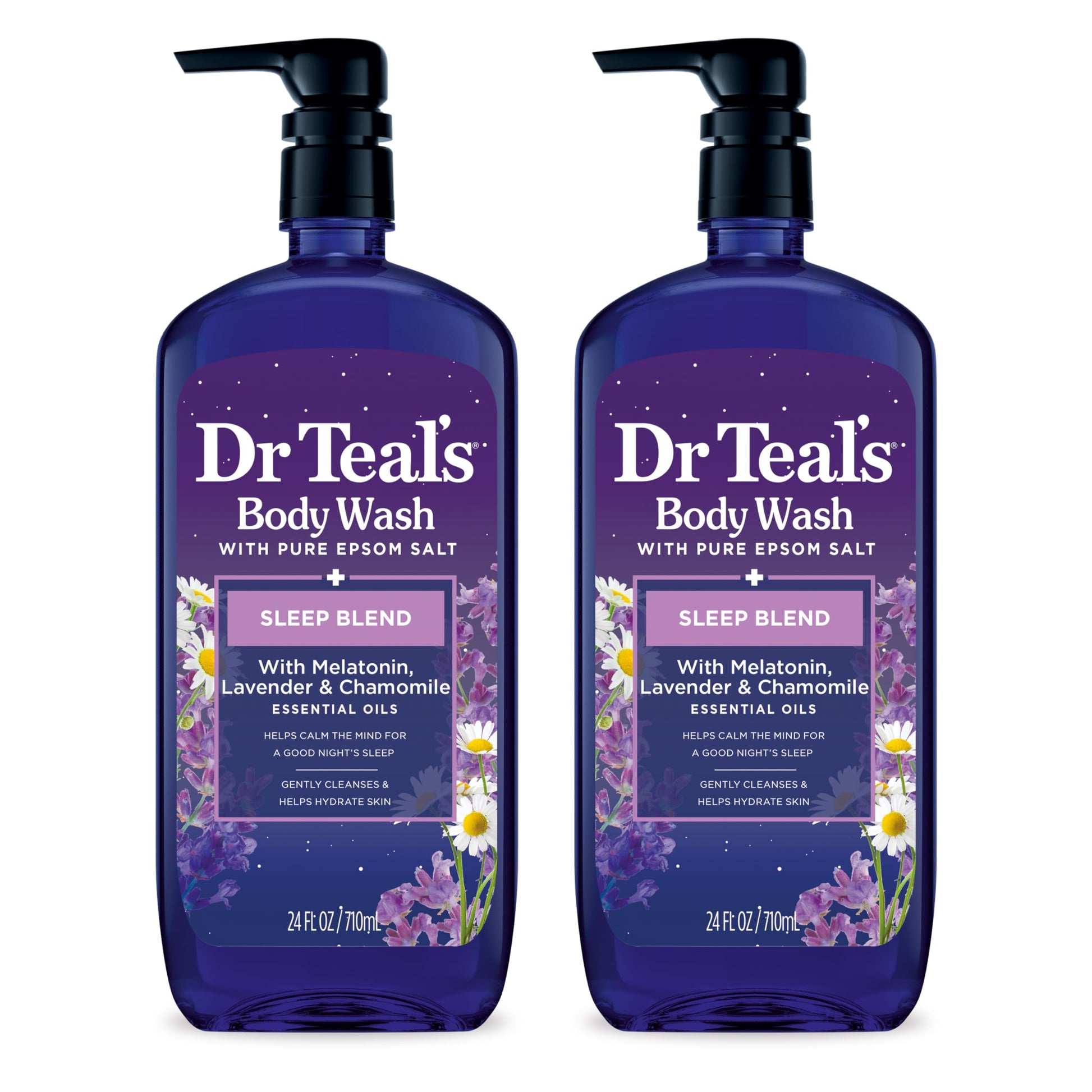 Dr. Teal's - Gel de baño con sal pura de Epsom Sleep Blend, melatonina y mezcla de aceites esenciales, 24 onzas líquidas (paquete de 2)