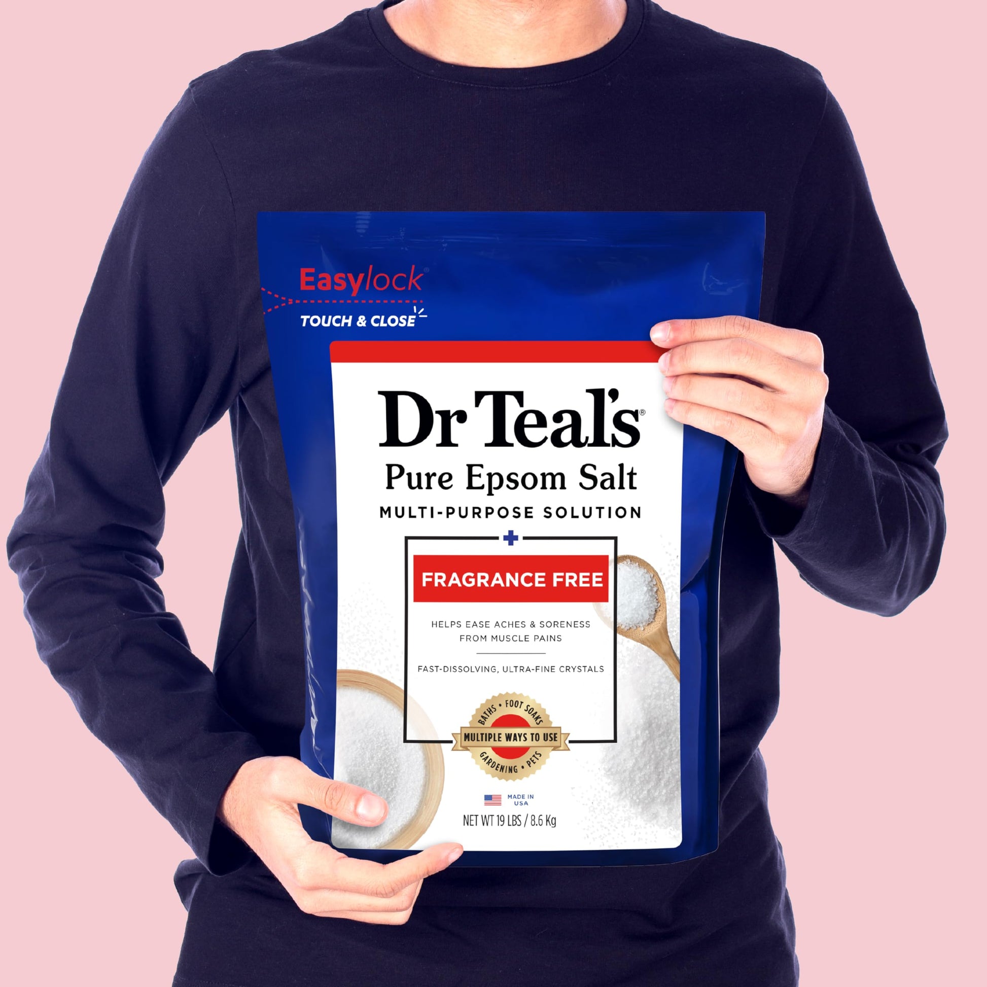 Dr Teal's - Sal pura de Epsom Sulfato de magnesio a granel USP, sin fragancia, 19 libras