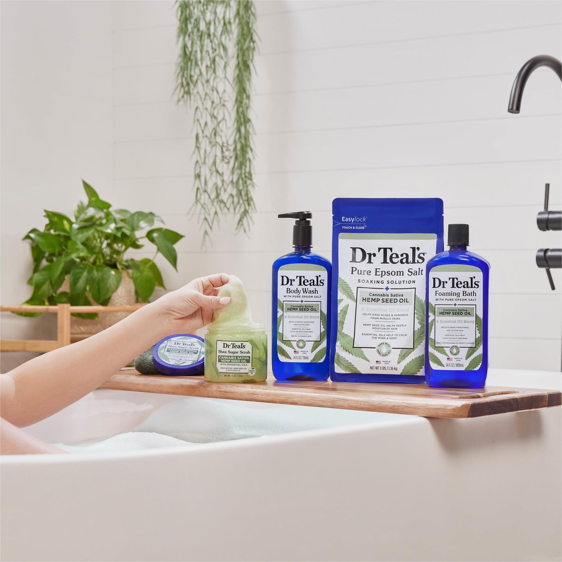 Dr Teal's - Gel de baño con sal pura de Epsom, aceite de semilla de cáñamo de cannabis sativa, 24 onzas líquidas (paquete de 2)