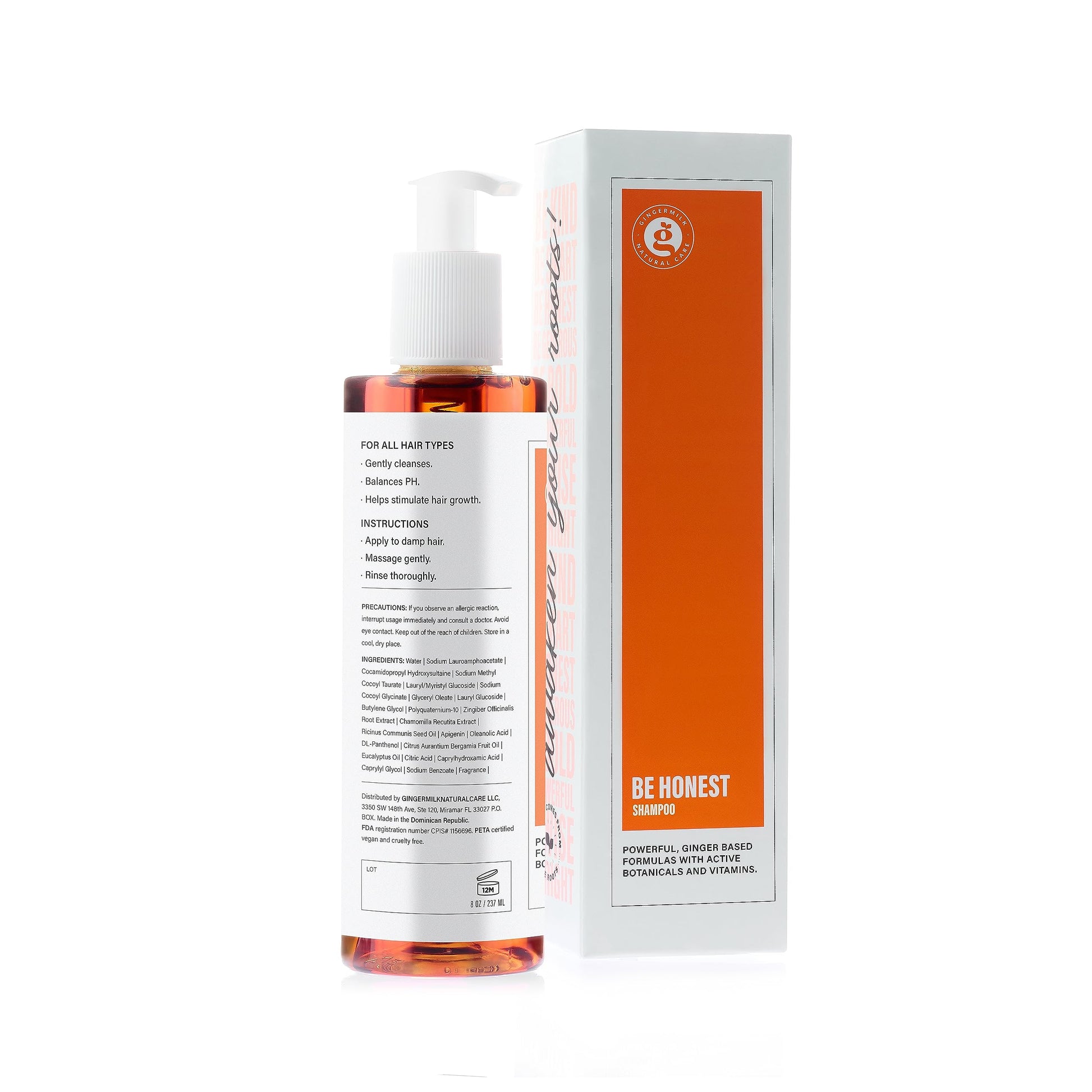 GINGER MILK - Shampoo para cabello graso, acumulación, puntas secas para todo tipo de cabello para mujeres y hombres, con una potente fórmula de jengibre | Be Honest (8 onzas líquidas)