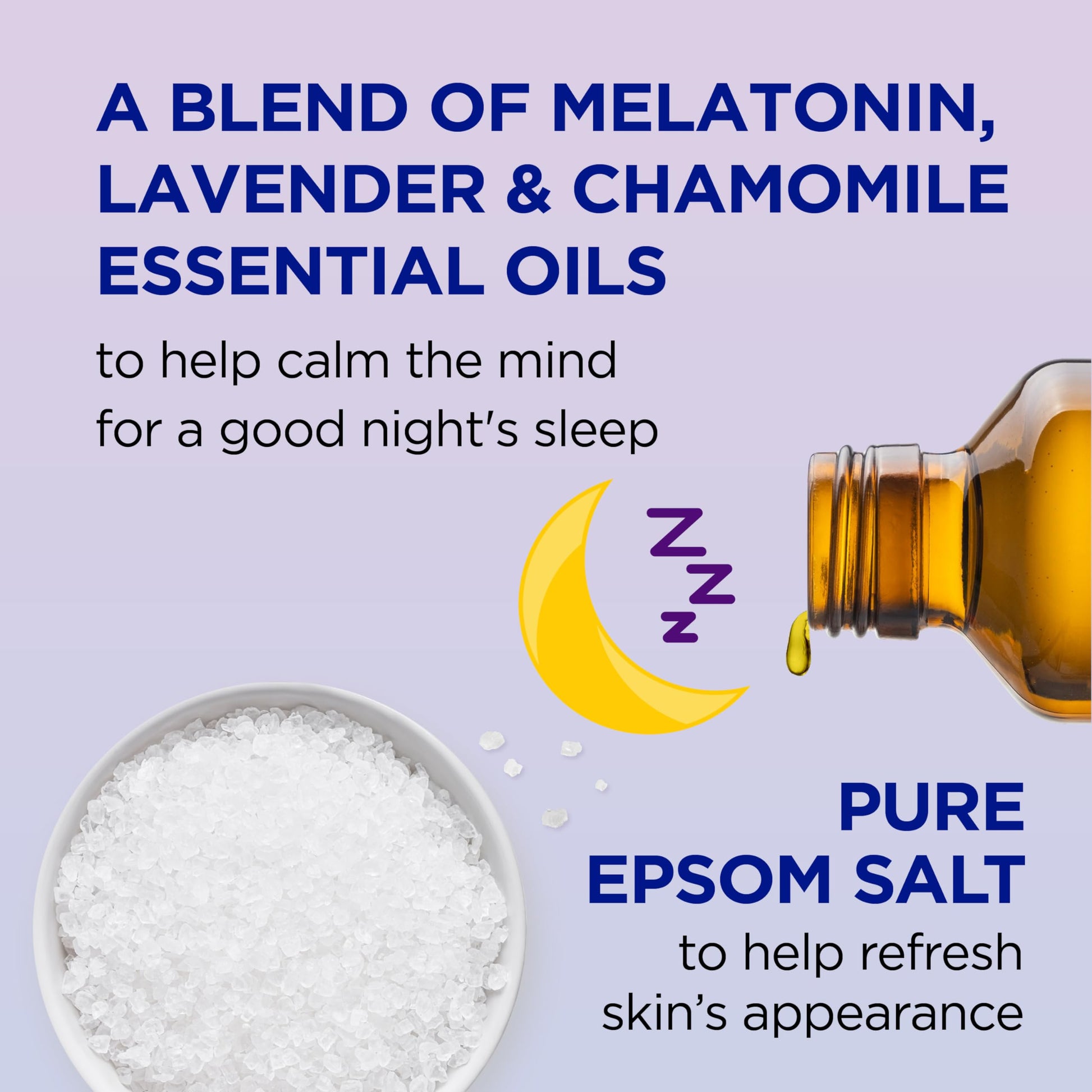 Dr Teal's - Baño espumoso con sal pura de Epsom, mezcla para dormir con aceites esenciales de melatonina, lavanda y manzanilla, 34 onzas líquidas (paquete de 4)