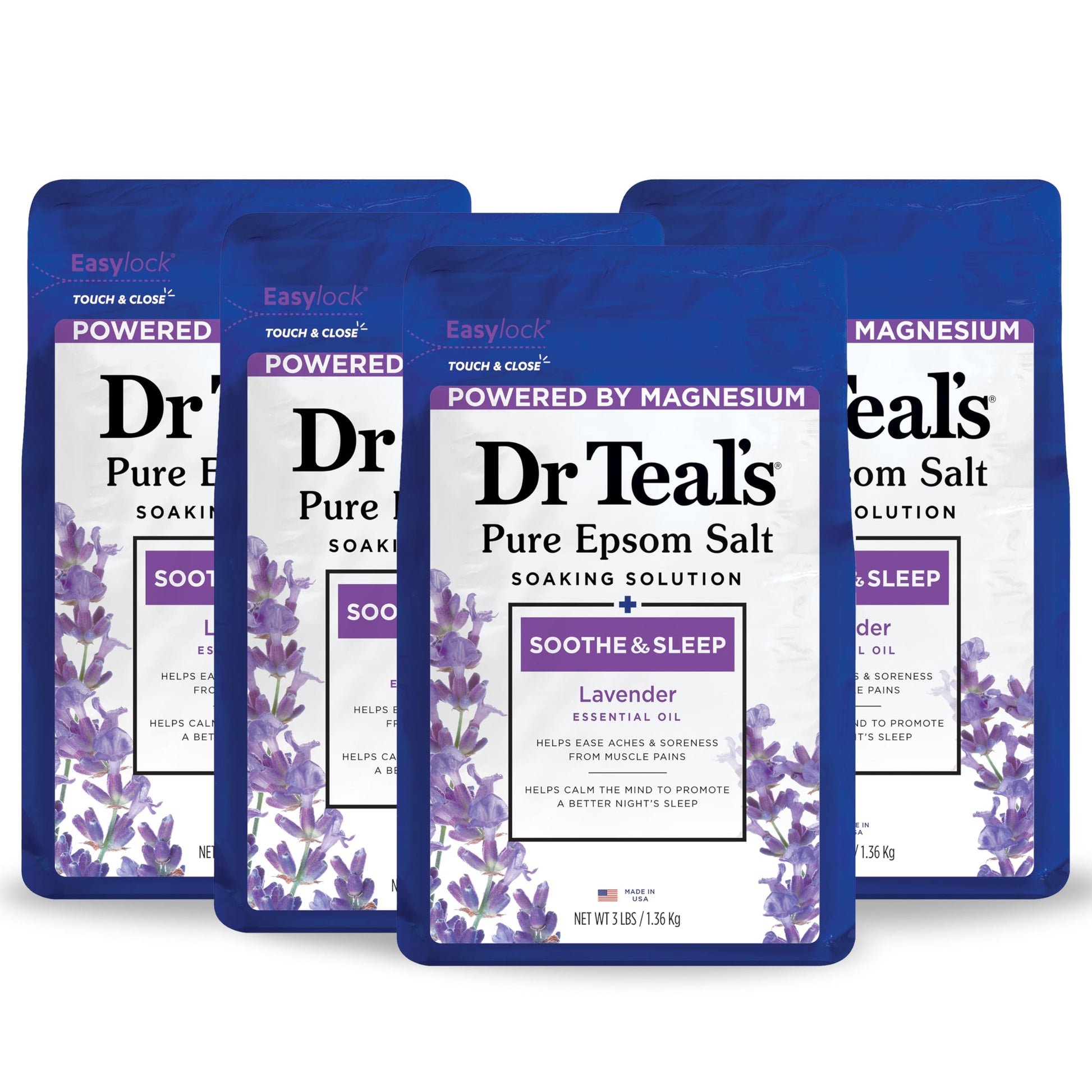 Dr. Teal's Epsom Salt &amp; Magnesium Soak, Soothe &amp; Sleep with Lavender, 3 lbs (Pack of 4)