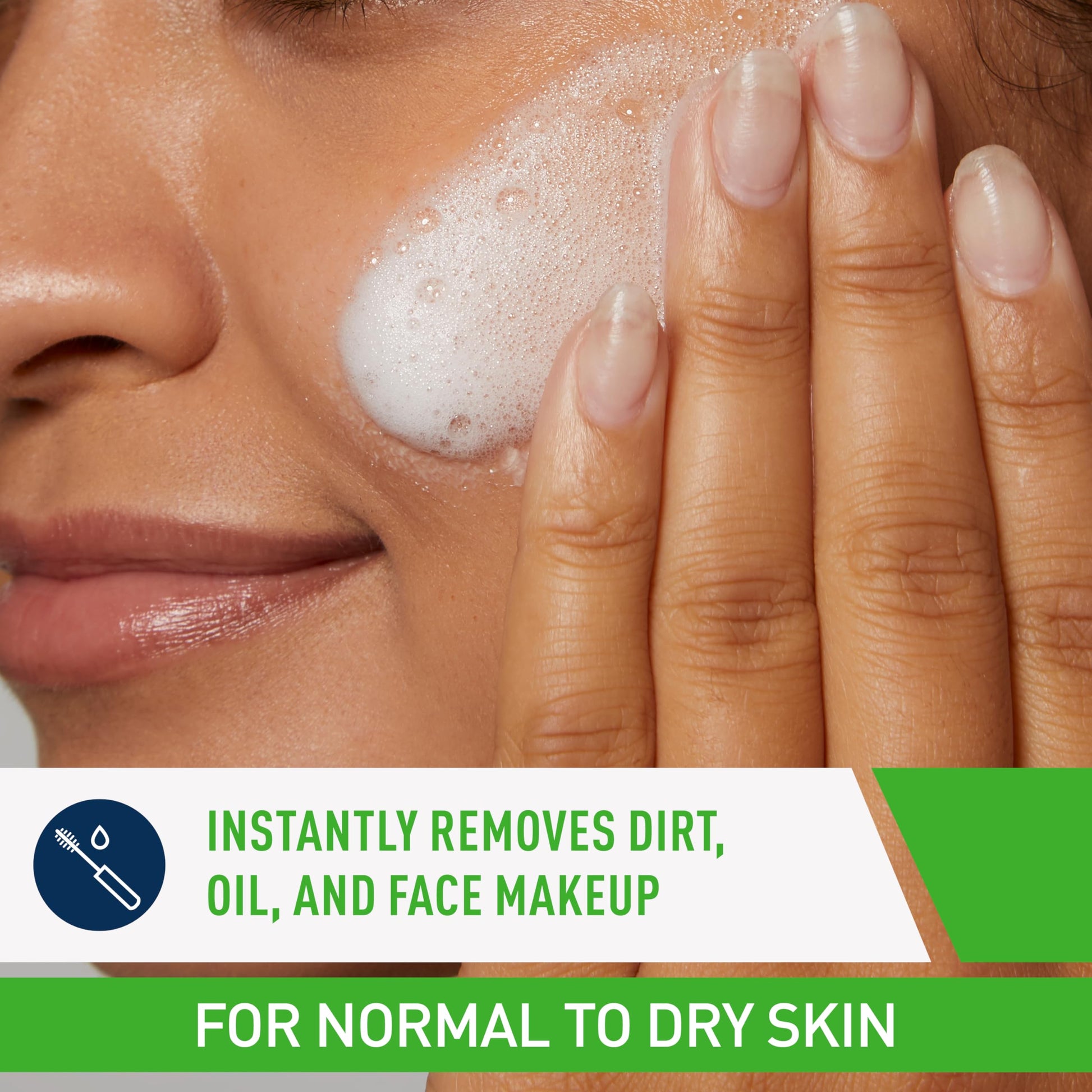 CeraVe - Crema hidratante para limpiar espuma, removedor de maquillaje, lavado facial para piel seca, limpiador facial espumoso con ácido hialurónico, piel normal a seca, sin fragancia y no