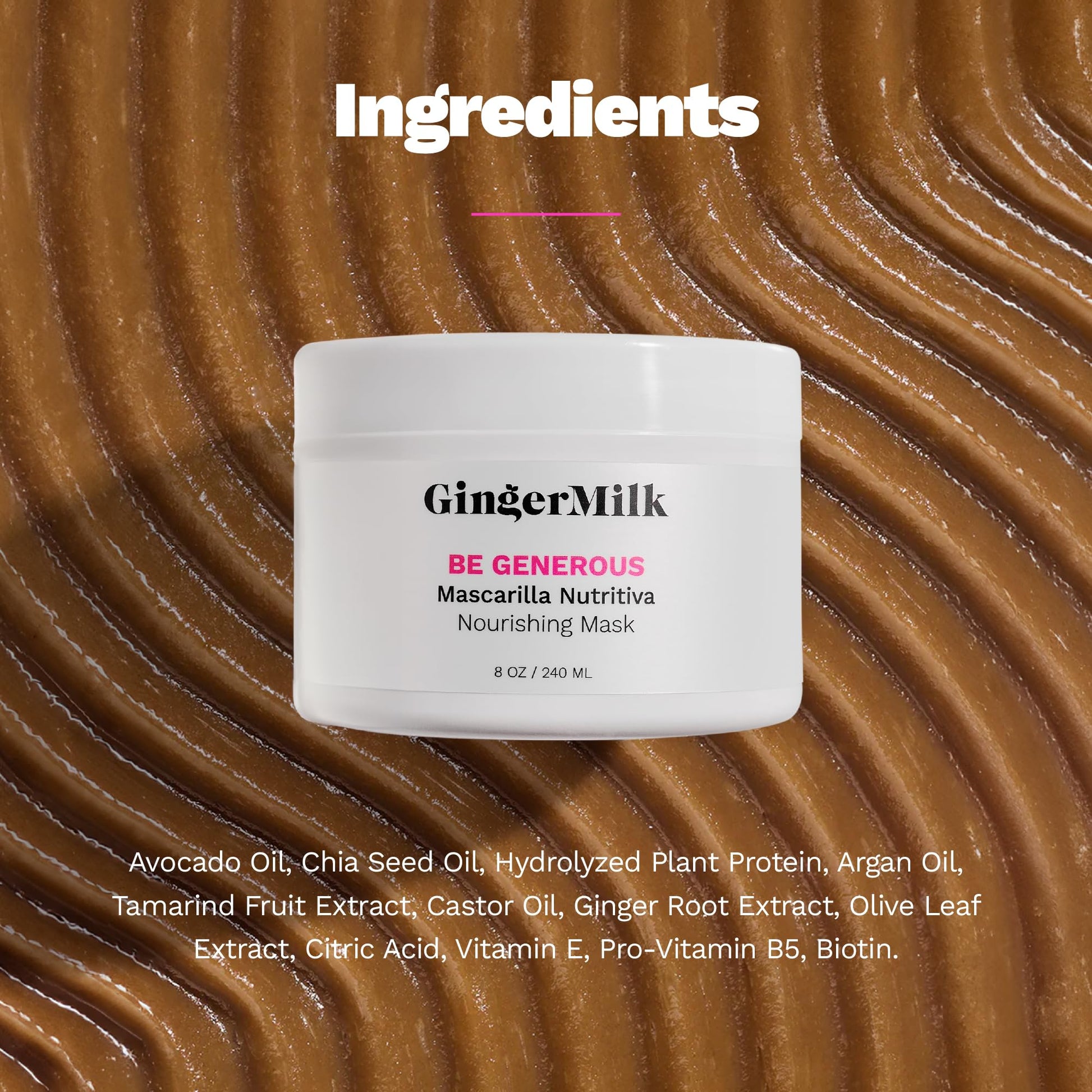 Ginger Milk - Mascarilla reparadora profunda para cabello seco y rizado, aceite de ricino, biotina, jengibre, sin sulfato, Be Generous by Ginger Milk - 8 onzas