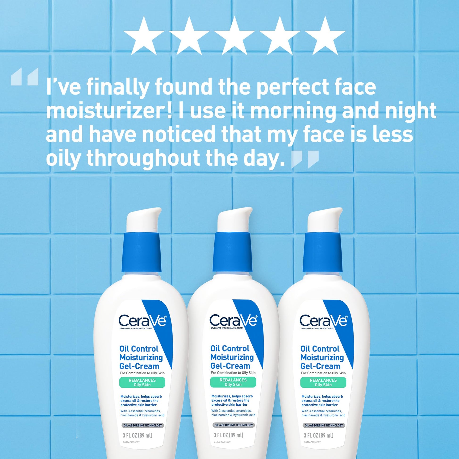 CeraVe - Gel hidratante Oil Control, crema hidratante facial para pieles grasas, niacinamida, ácido hialurónico y tecnología de absorción de aceite para reequilibrar la piel grasa, no comedogénica, sin fragancia ni aceite.