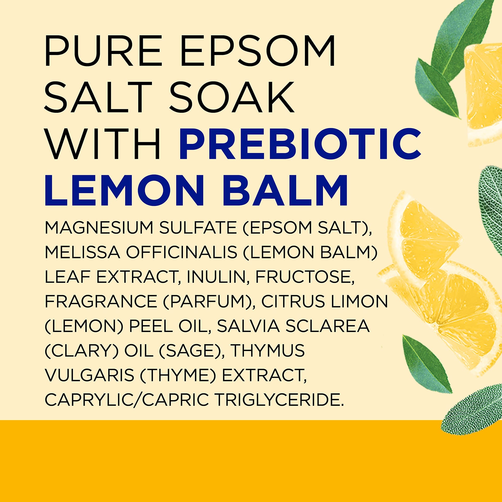 Dr Teal's - Sal pura de Epsom, bálsamo de limón prebiótico y aceite esencial, 3 libras (paquete de 4)
