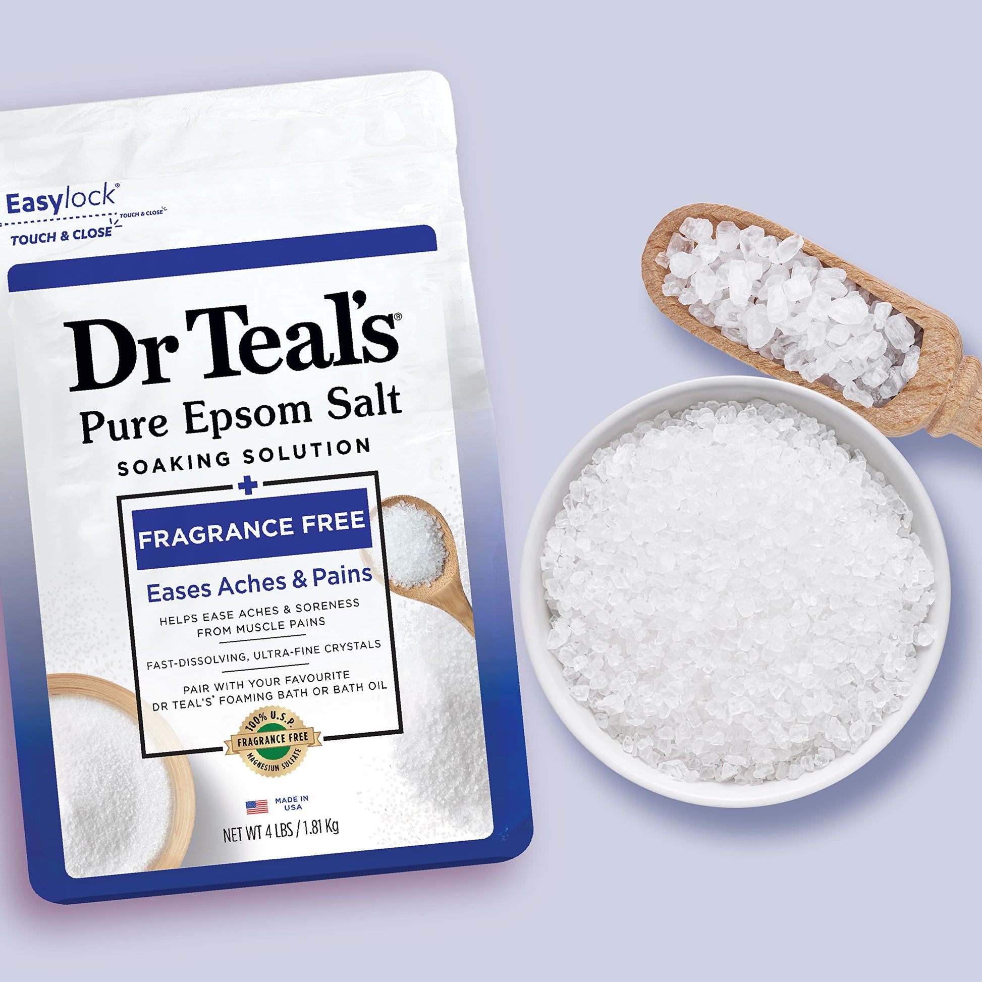 Dr Teal's - Sal de Epsom pura, sin fragancia, 4 lbs (el empaque puede variar)