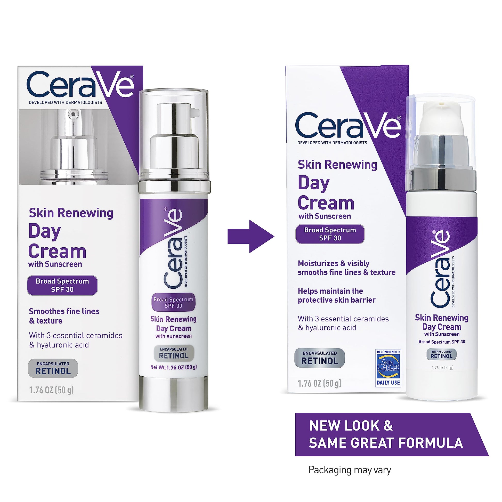 CeraVe - Crema facial antiedad con factor de protección solar 30, crema antiarrugas con retinol, ácido hialurónico y ceramidas, 50 ml