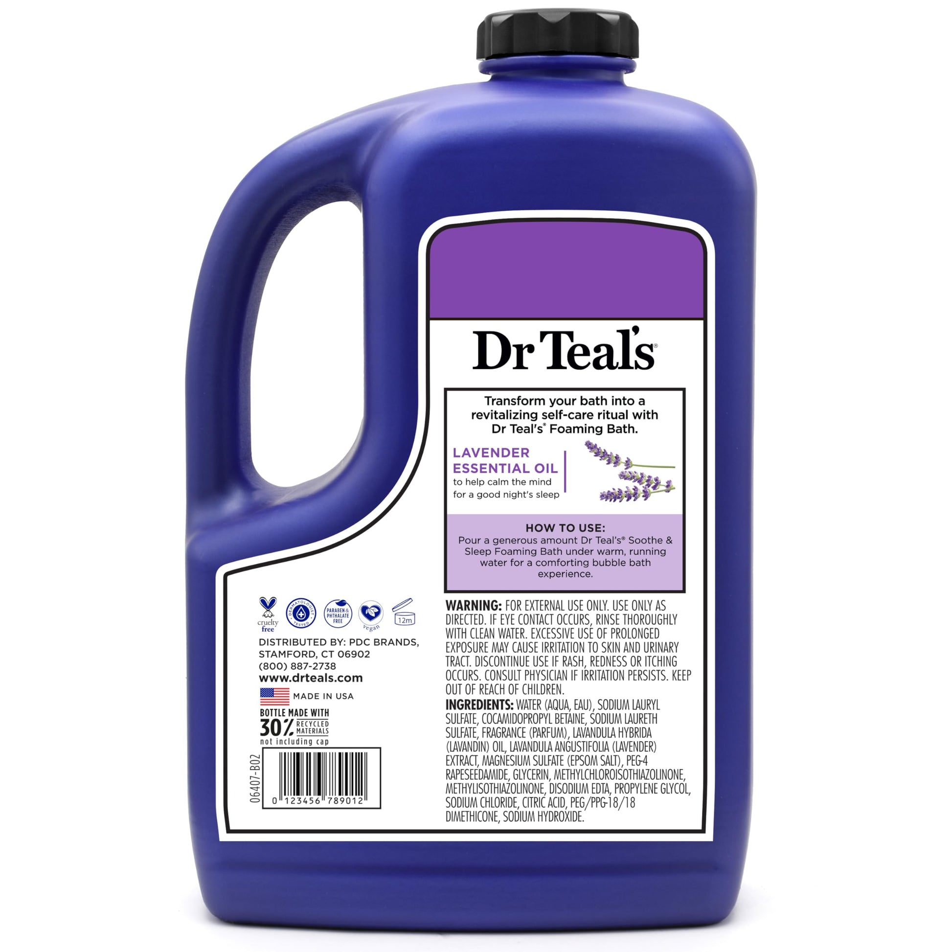 Dr Teal's - Baño espumoso con sal pura de Epsom, calma y duerme con lavanda, 62.5 onzas líquidas