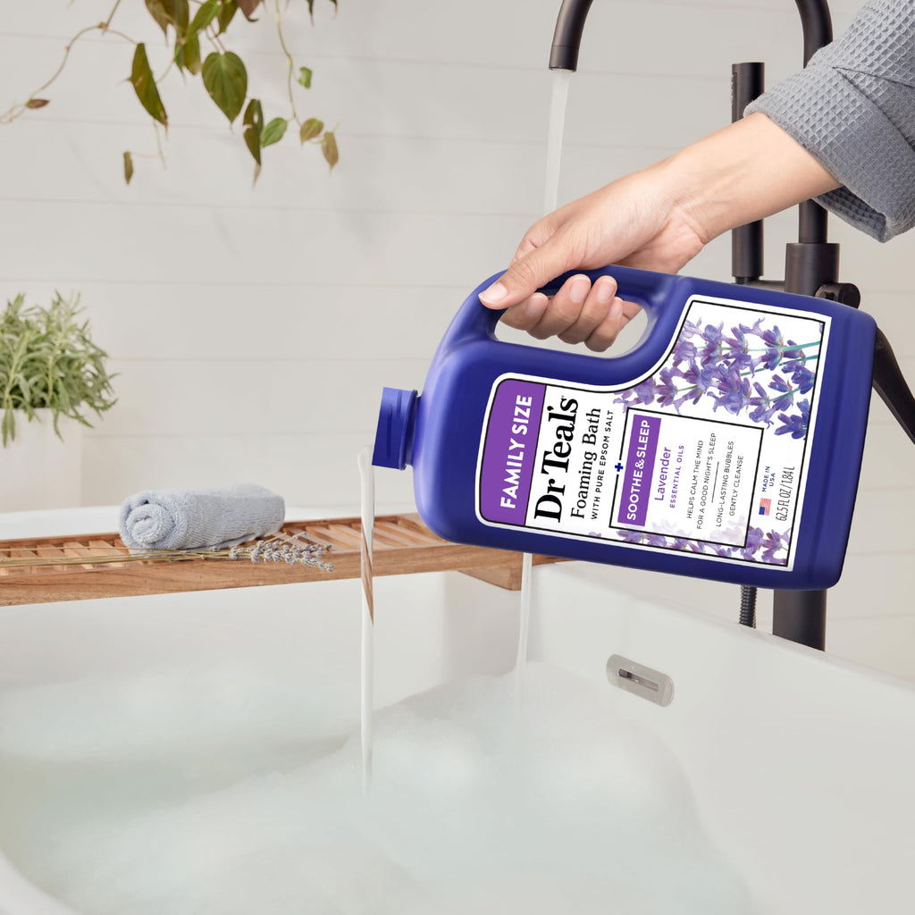 Dr Teal's - Baño espumoso con sal pura de Epsom, calma y duerme con lavanda, 62.5 onzas líquidas