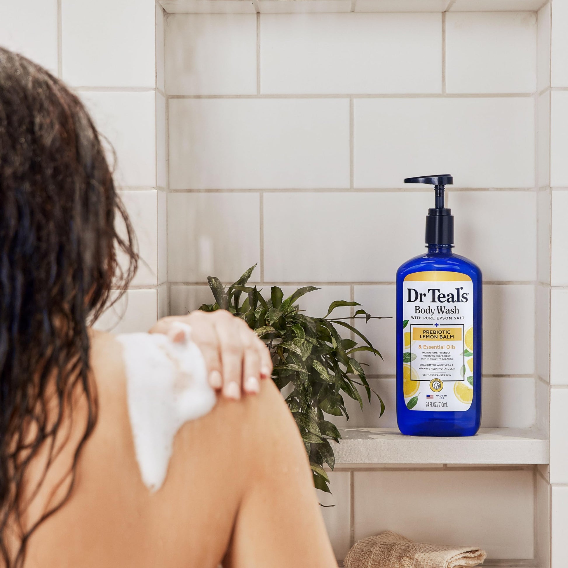 Dr Teal's - Gel de baño con sal pura de Epsom, con bálsamo de limón prebiótico y salvia, 24 onzas líquidas (paquete de 4)