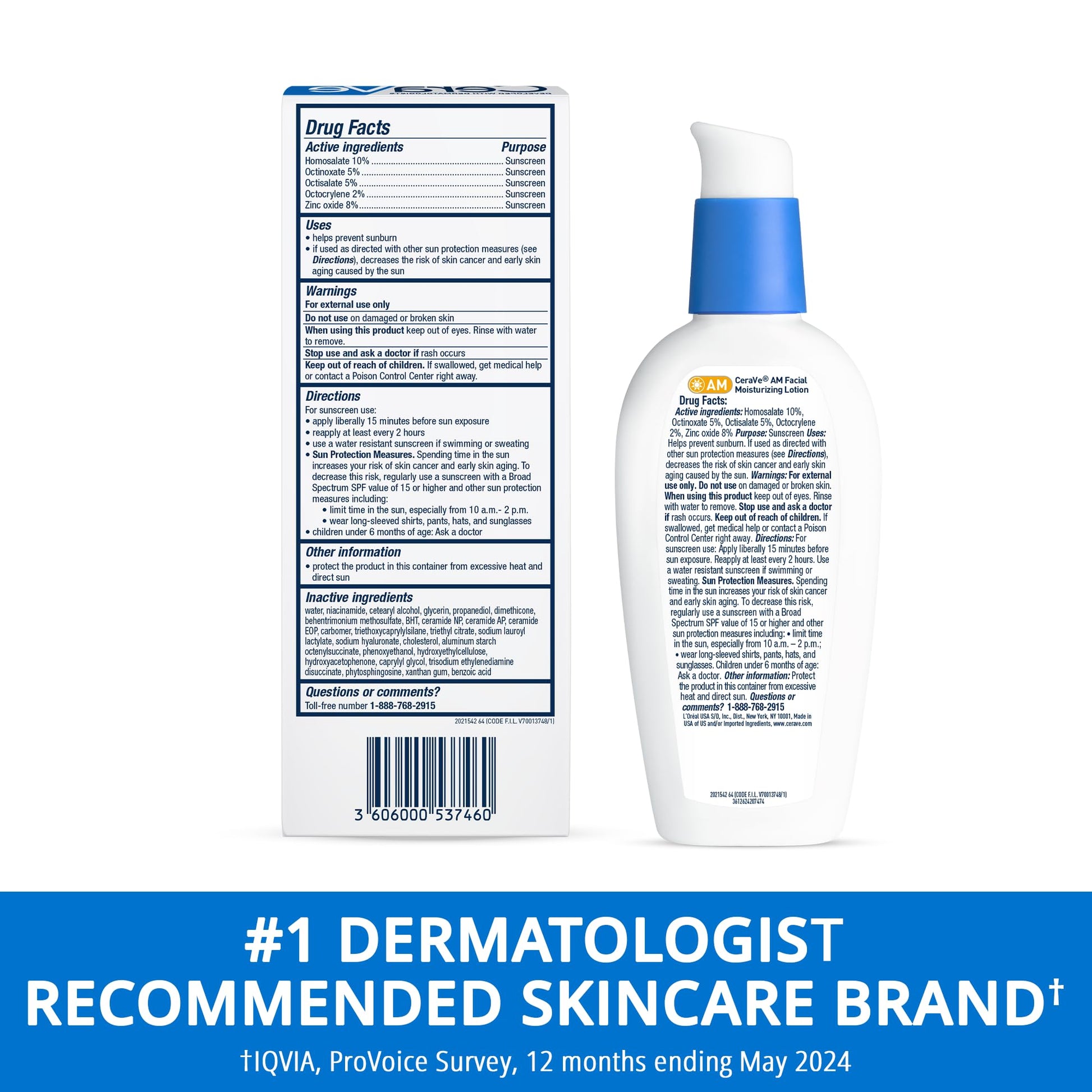CeraVe - AM Loción hidratante facial con SPF 30, hidratante facial sin aceite con SPF, formulado con ácido hialurónico, niacinamida y ceramidas, no comedogénico, protector solar de amplio espectro