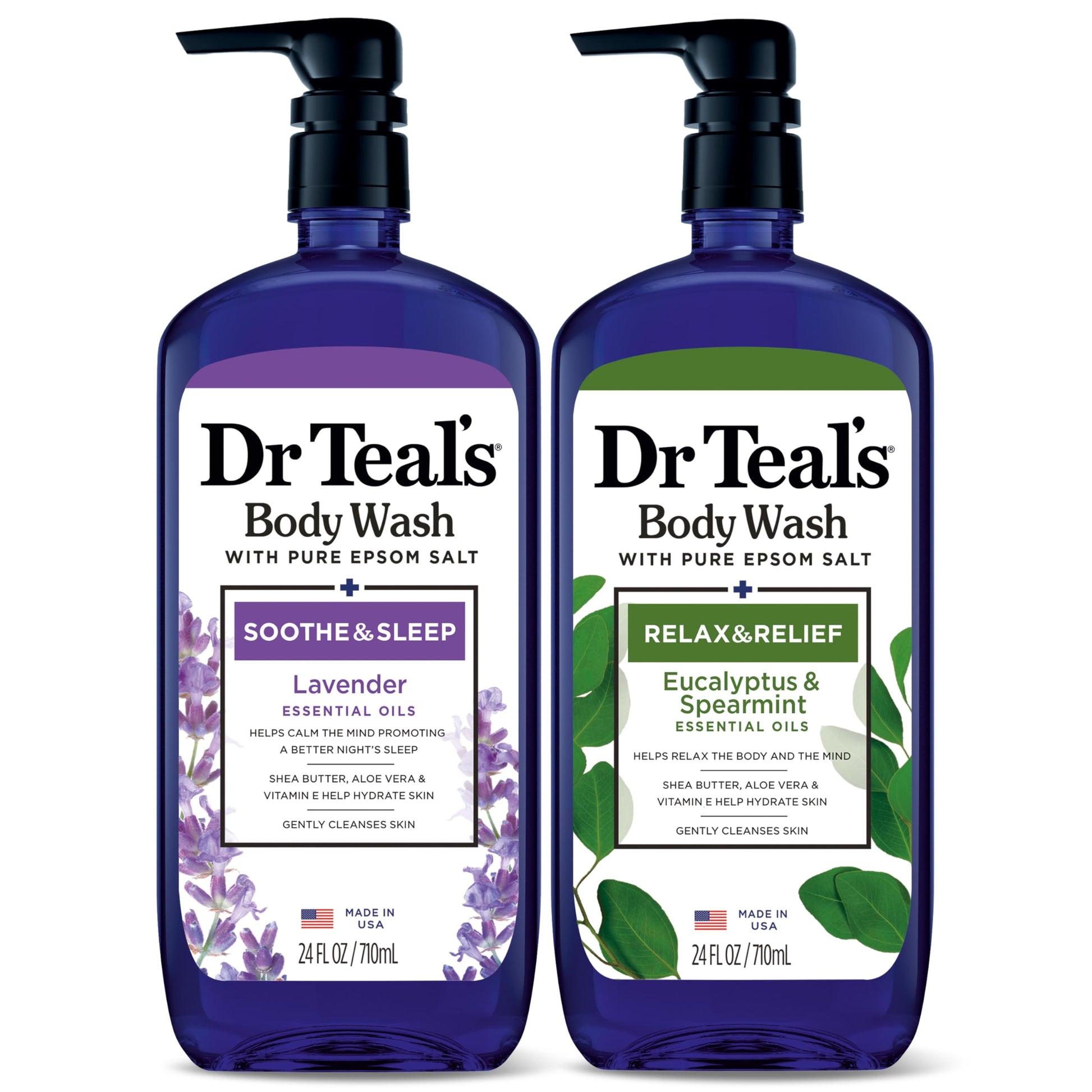 Dr Teal's - Gel de baño con sal pura de Epsom, lavanda y eucalipto, 24 onzas líquidas (paquete de 2)