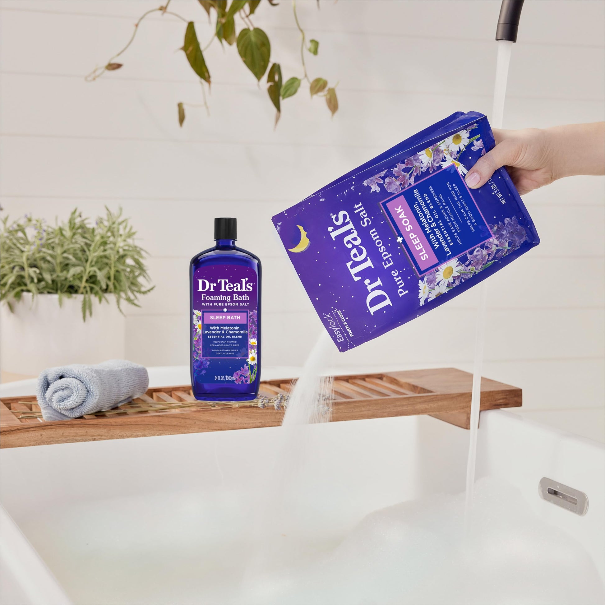 Dr Teal's - sal pura de Epsom Sleep Soak, melatonina y mezcla de aceites esenciales, 3 libras (paquete de 4)