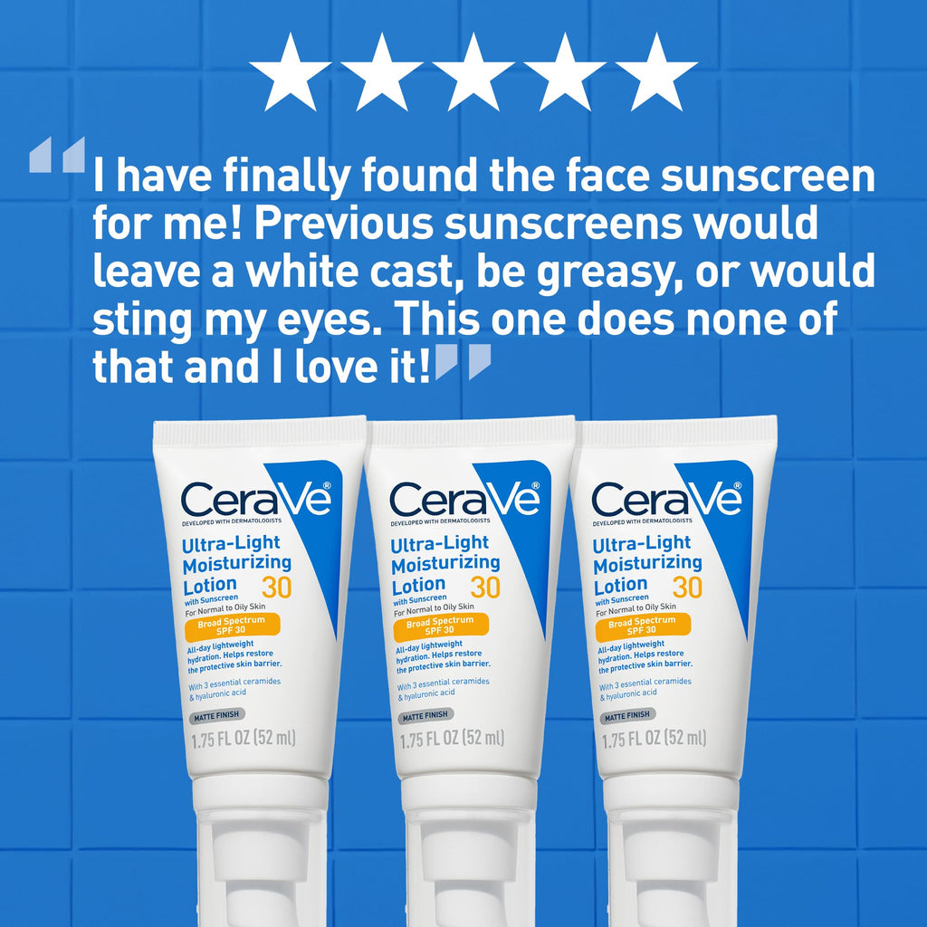 CeraVe - Hidratante facial con SPF 30, 1.7 onzas, loción facial ligera con ácido hialurónico, sin fragancia